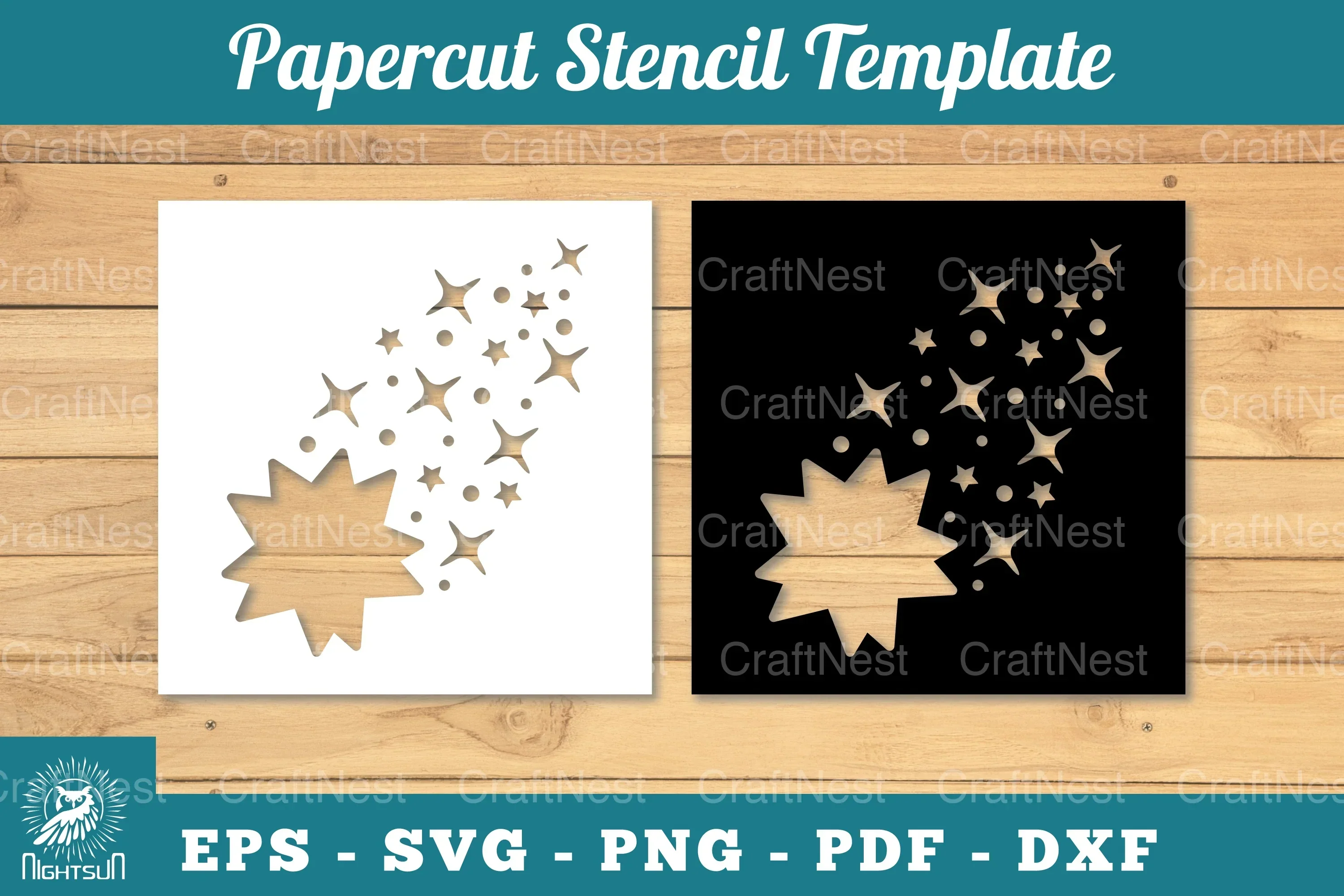 Shooting Stars Papercut Stencil Clipart Bundle