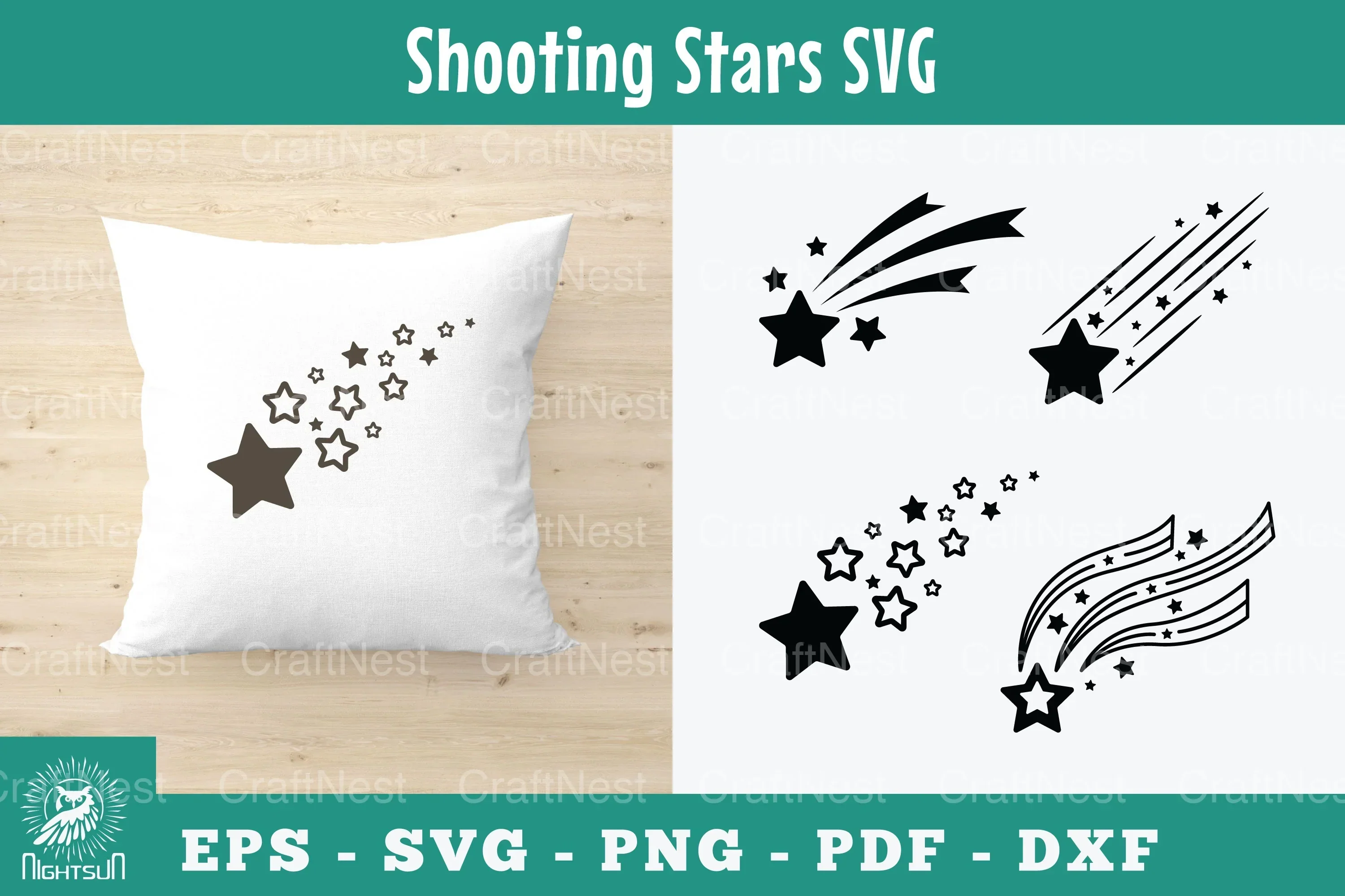 Shooting Stars Silhouette Clipart Bundle