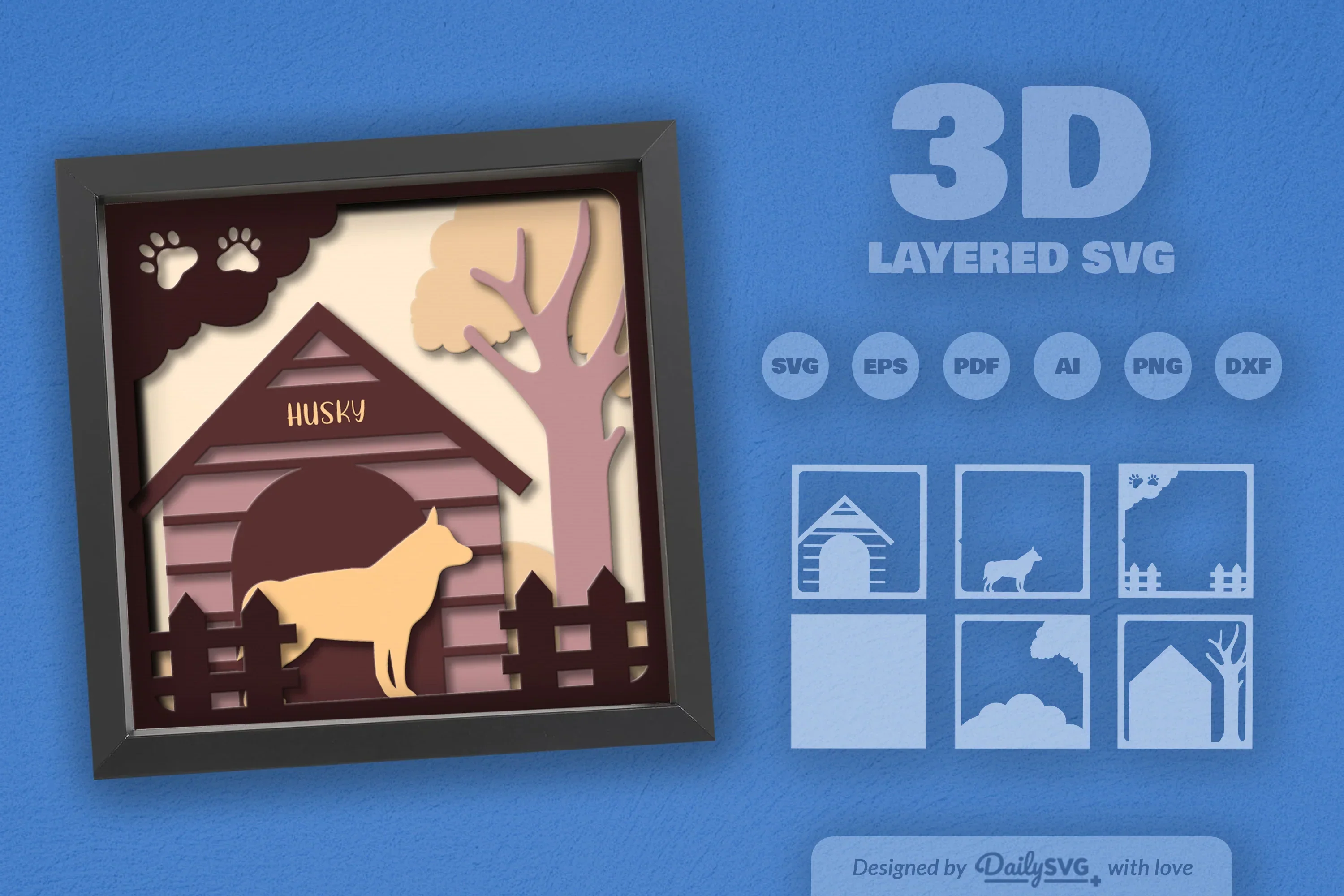 Siberian Husky Dog House Papercut SVG Bundle - Image 2