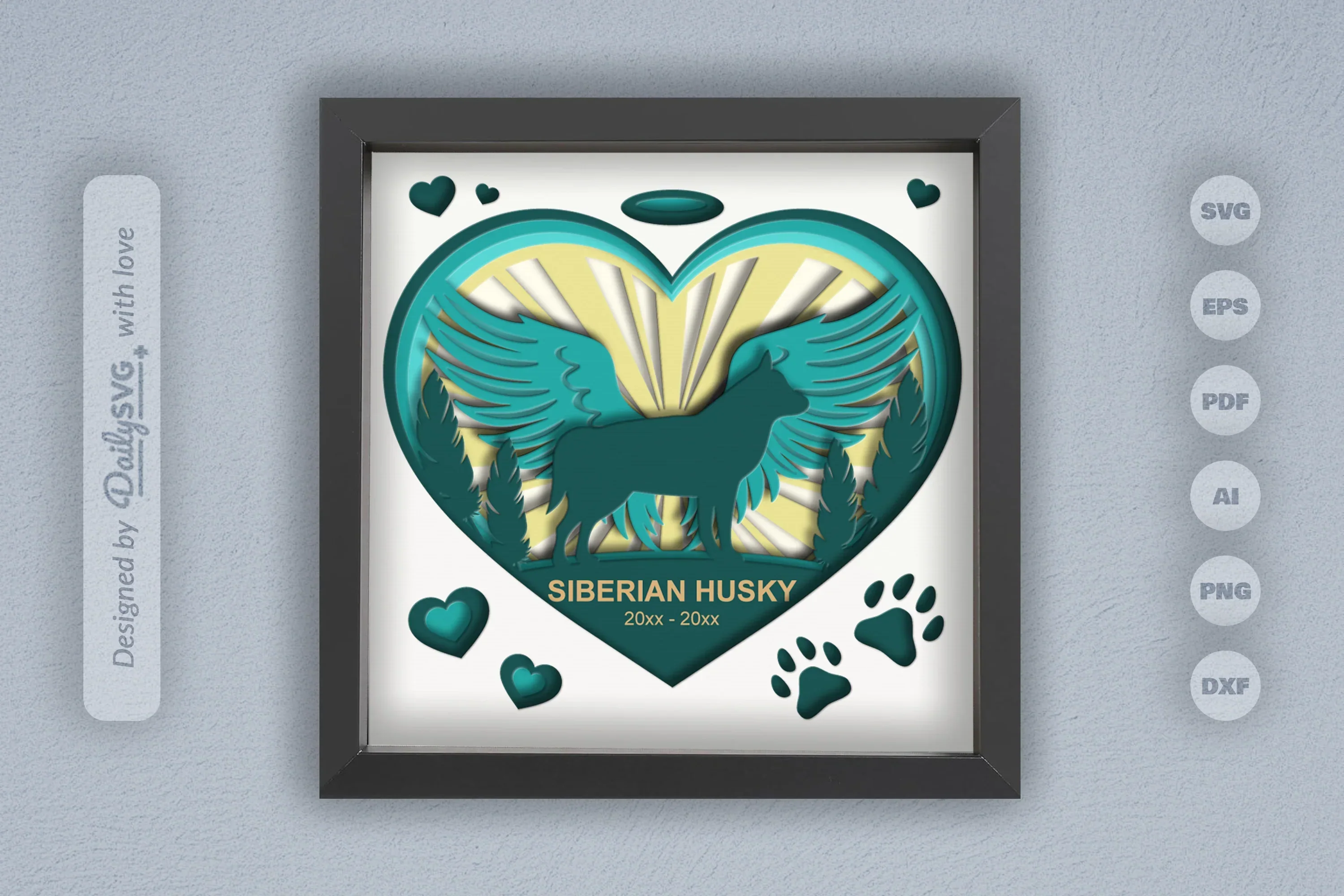 Siberian Husky Memorial Dog Papercut SVG Bundle