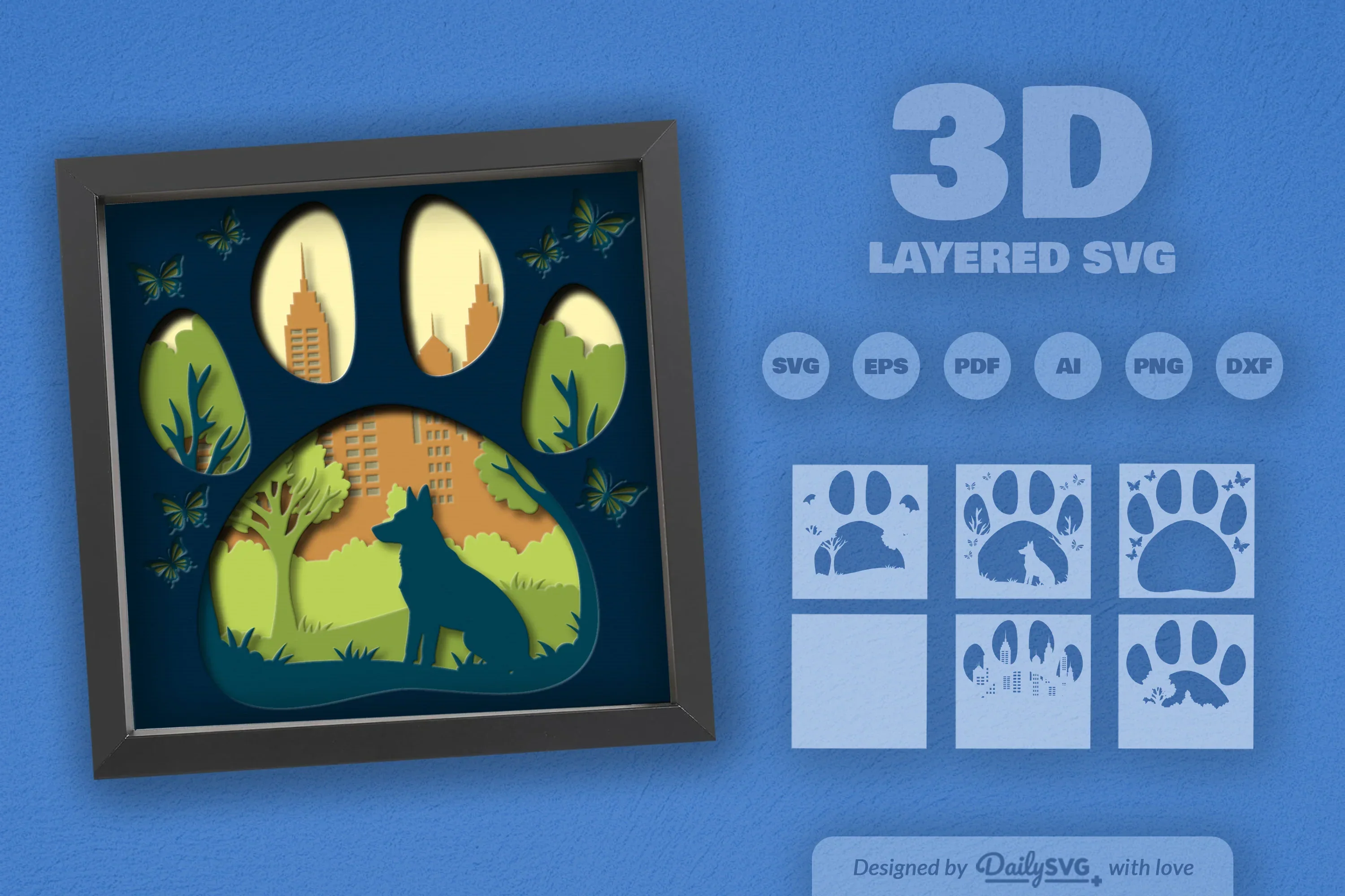 Siberian Husky Papercut SVG Bundle: Dog Sitting Park Design - Image 2