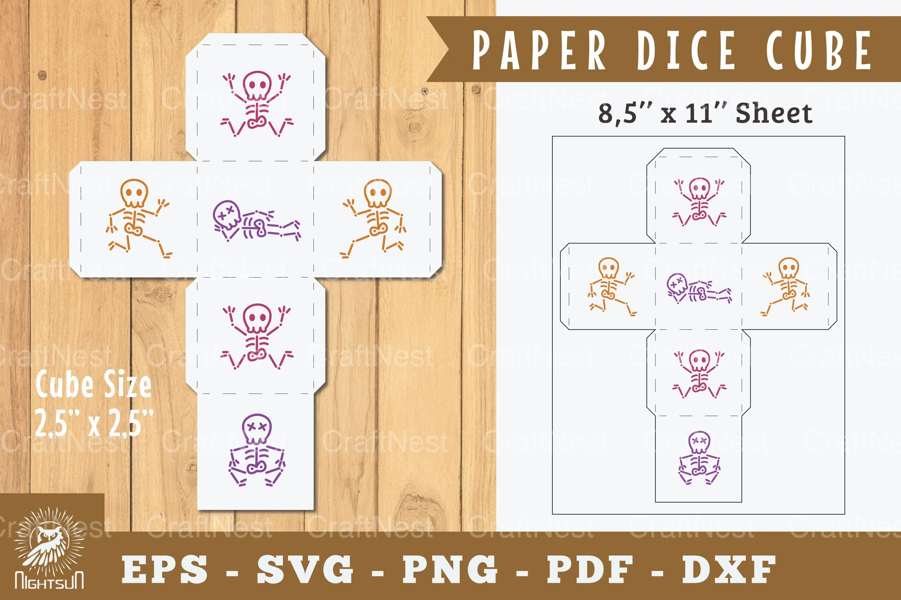 Skeleton Paper Dice Cube Printable - Clipart Bundle