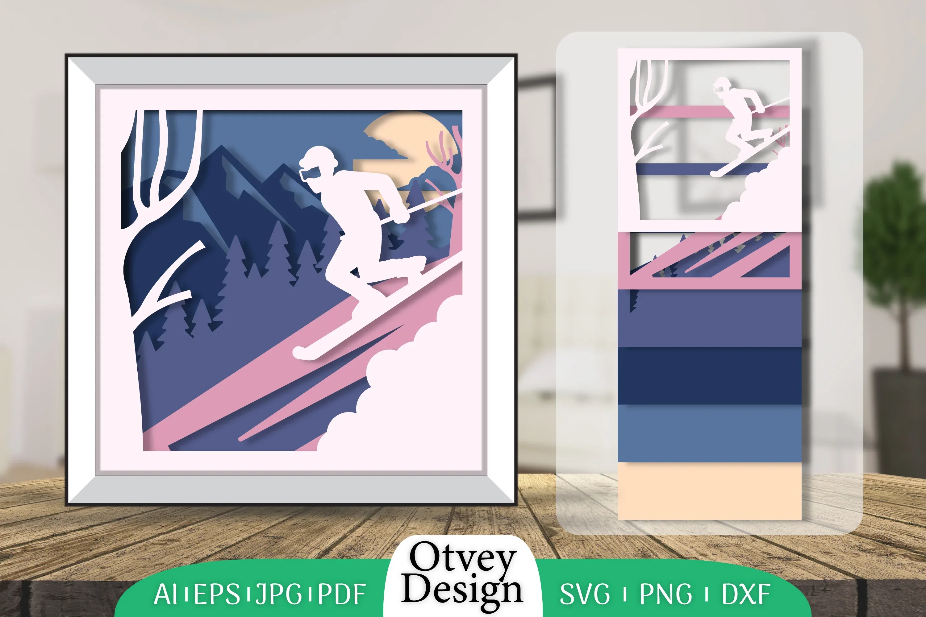 Ski 3D Shadowbox Layered SVG Bundle