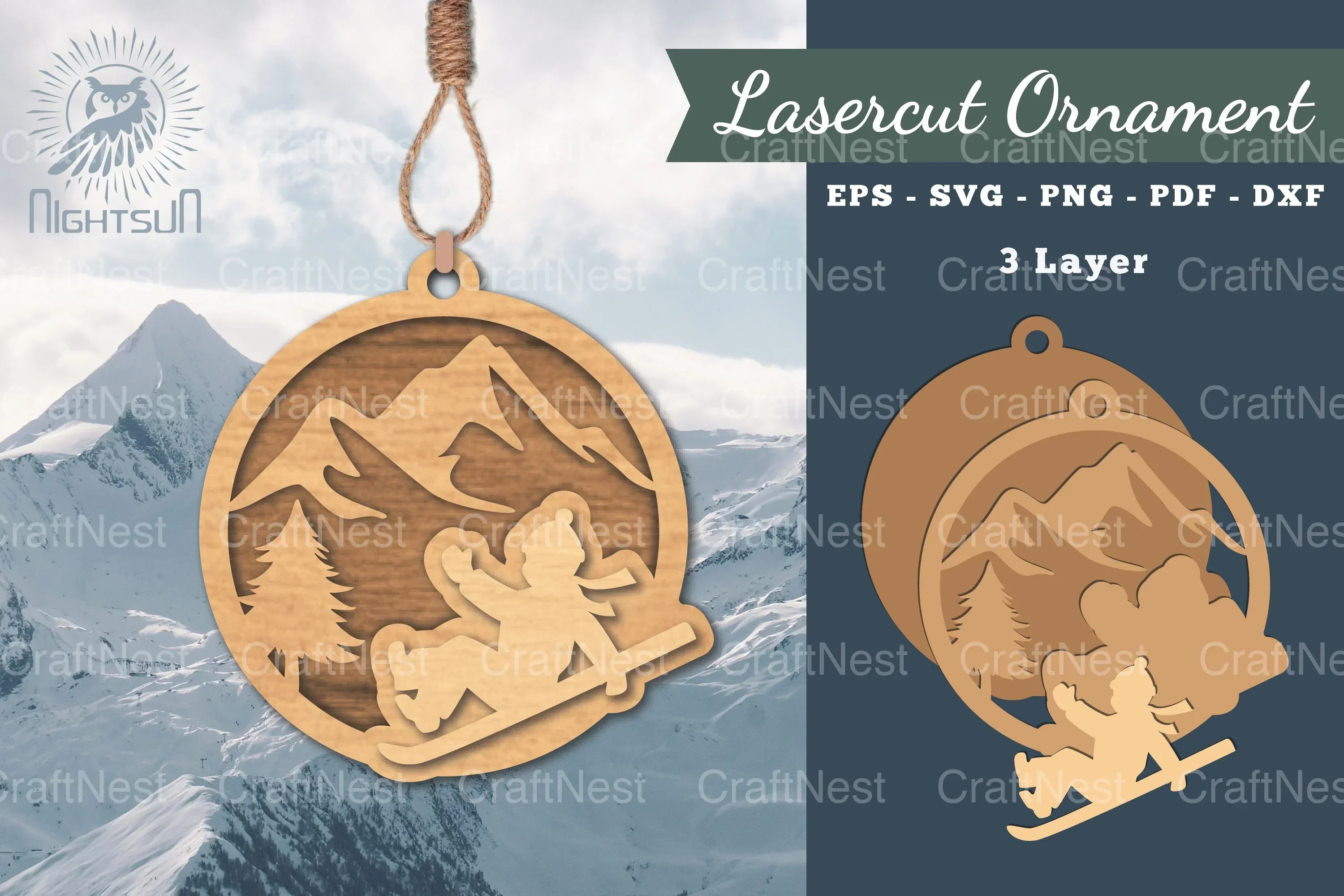 Ski Ice Skating Laser Cut Ornament Clipart Bundle
