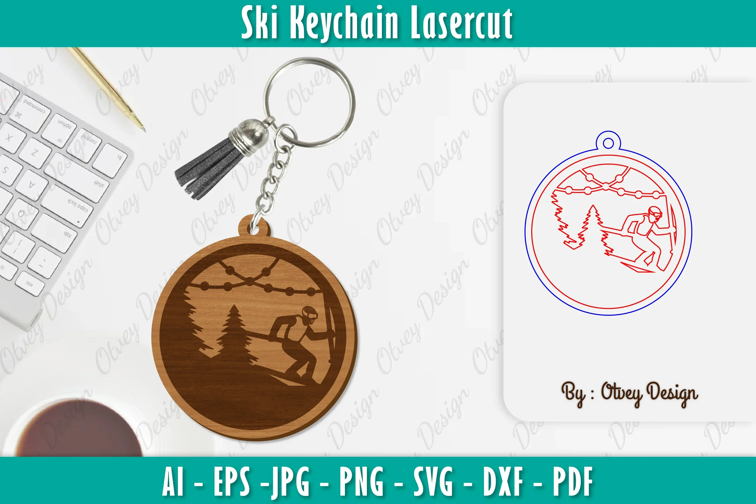 Ski Keychain Lasercut SVG Bundle