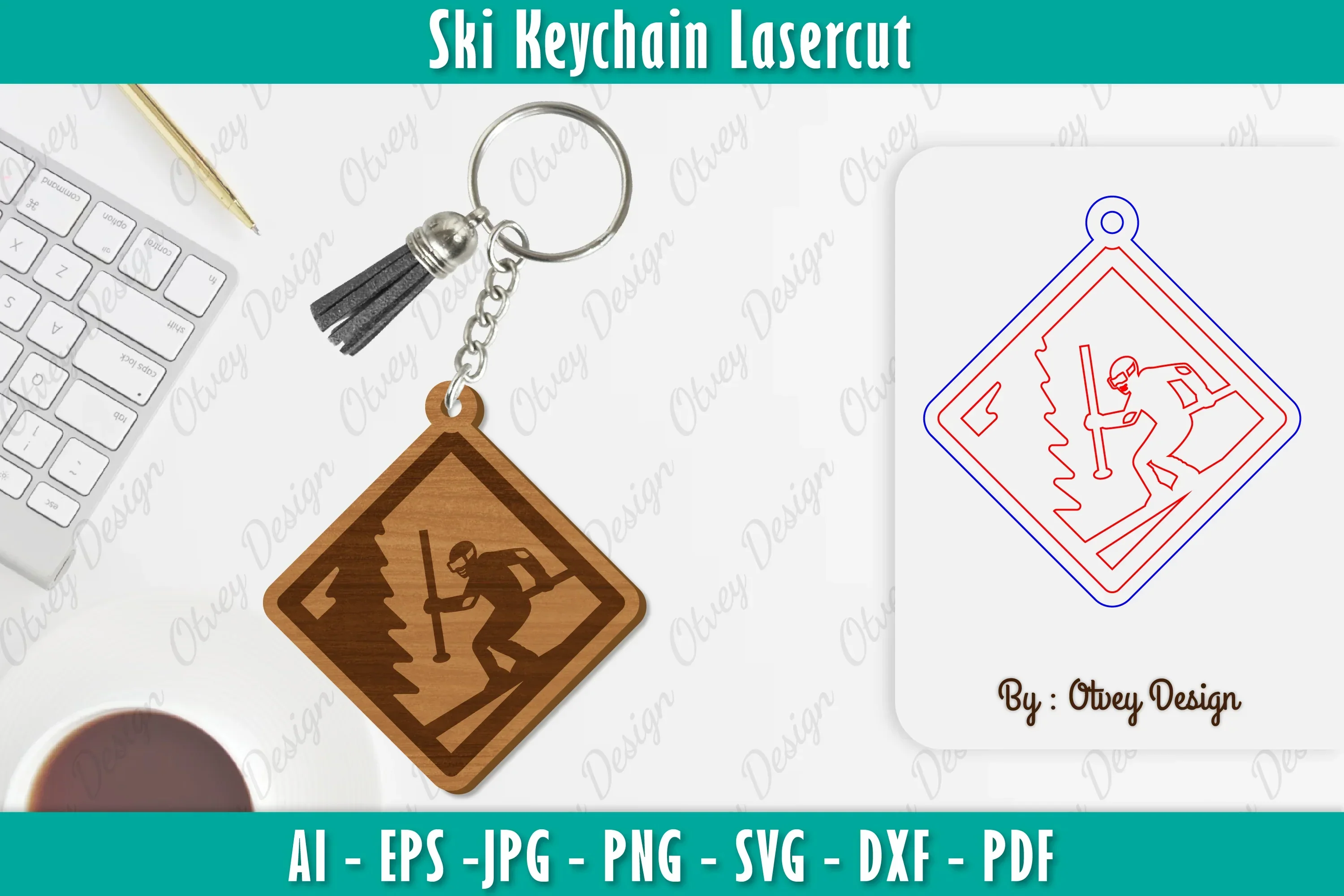 Ski Keychain Lasercut SVG Bundle