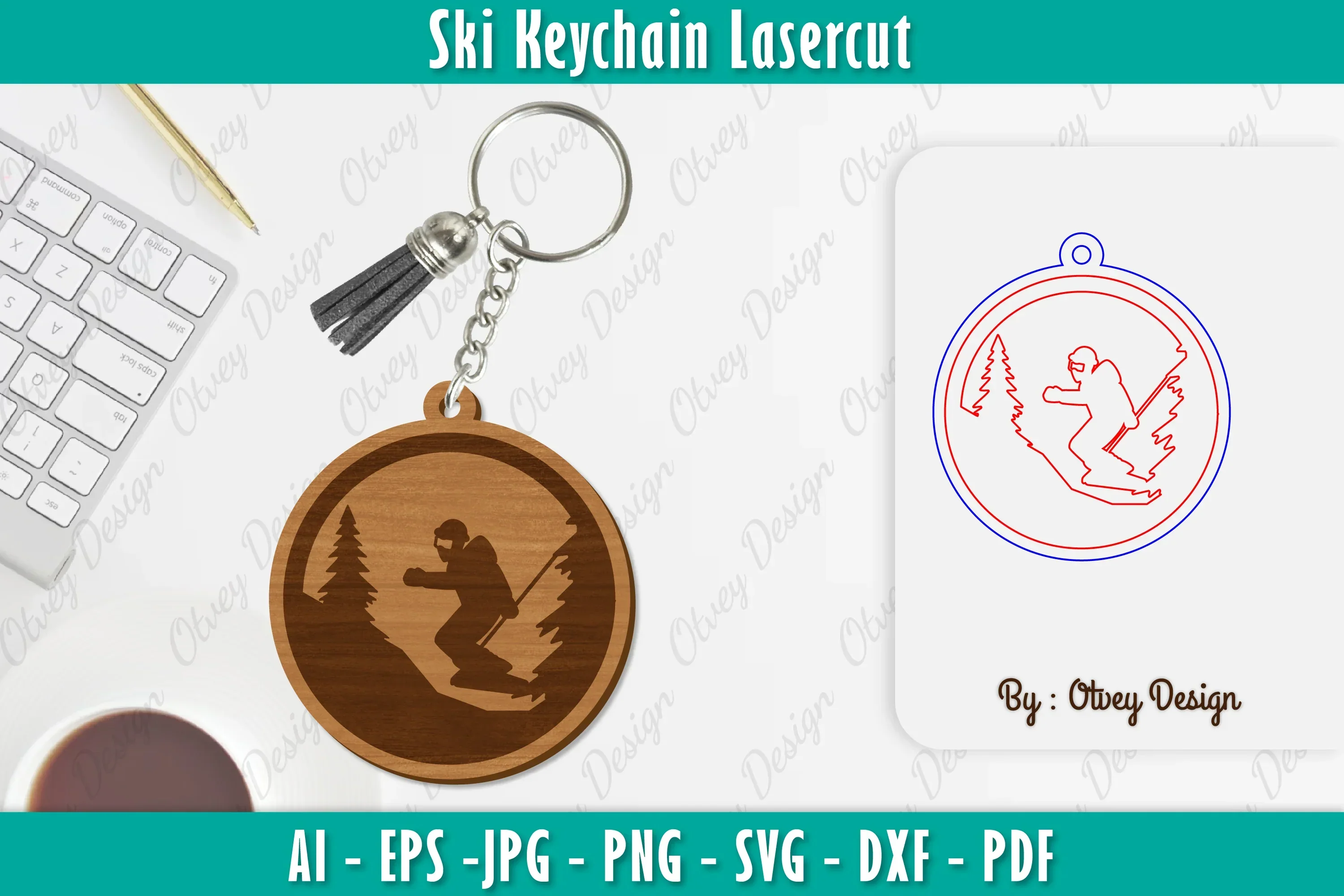 Ski Keychain Lasercut SVG Bundle