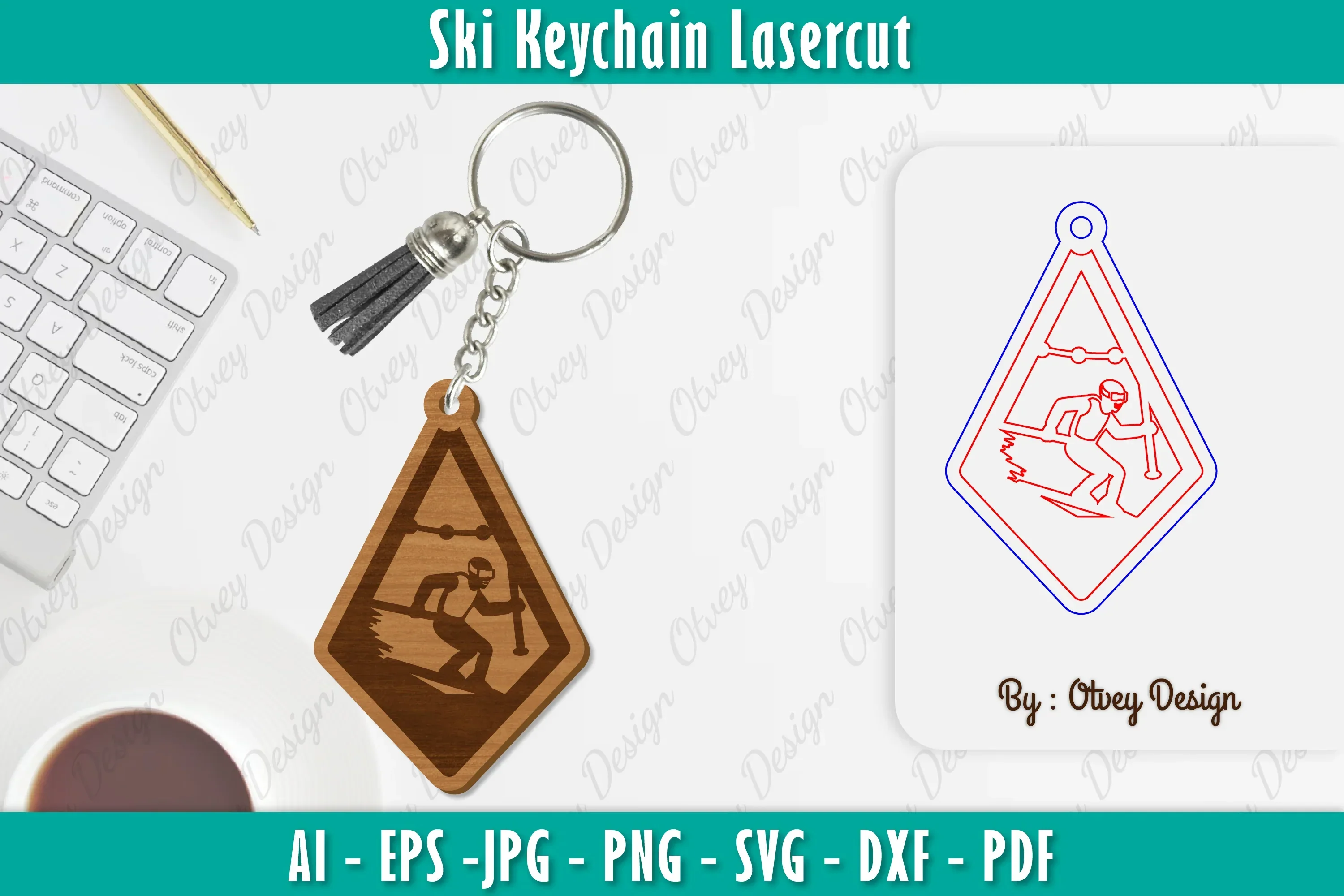 Ski Keychain Lasercut SVG Bundle