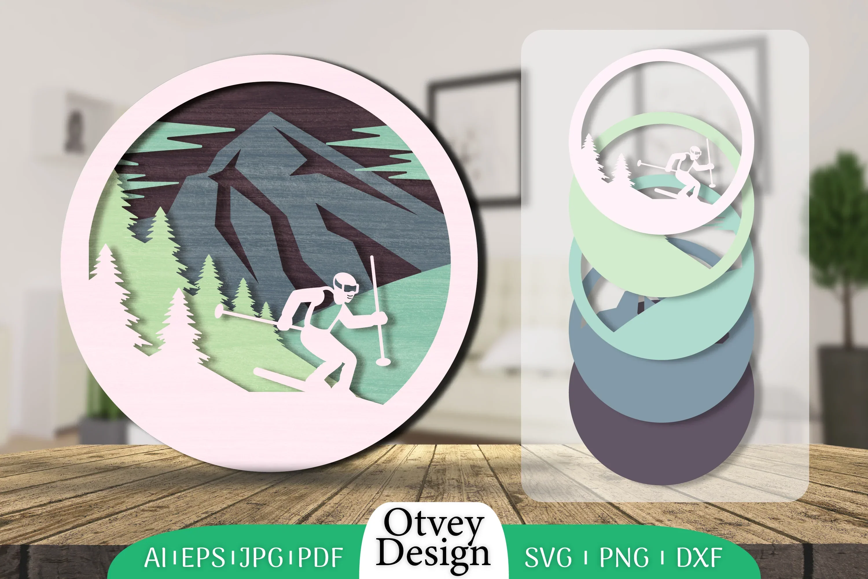Ski Scene 3D Layered Lasercut SVG Bundle