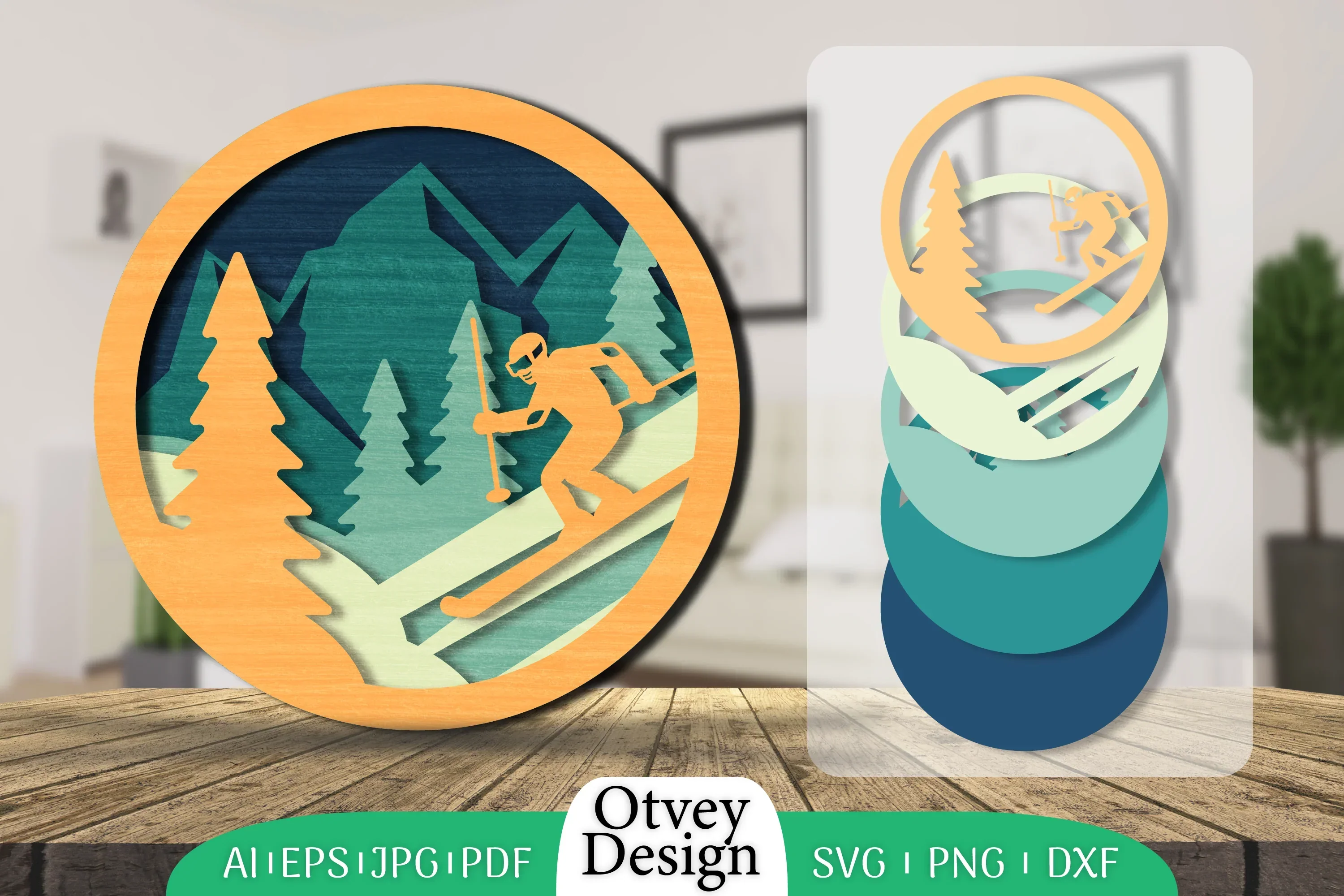 Ski Scene 3D Layered Lasercut SVG Bundle