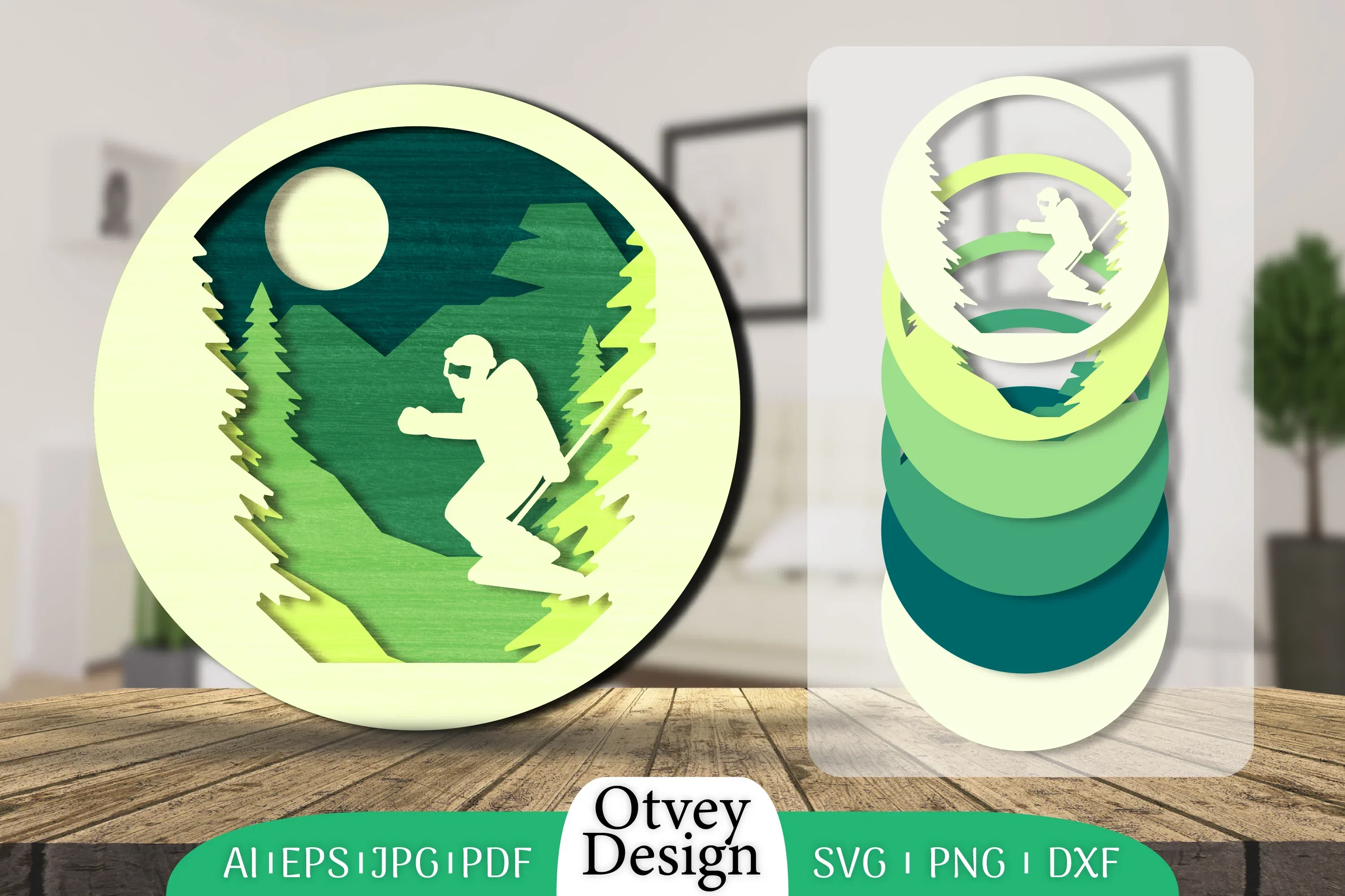 Ski Scene 3D Layered Lasercut SVG Bundle