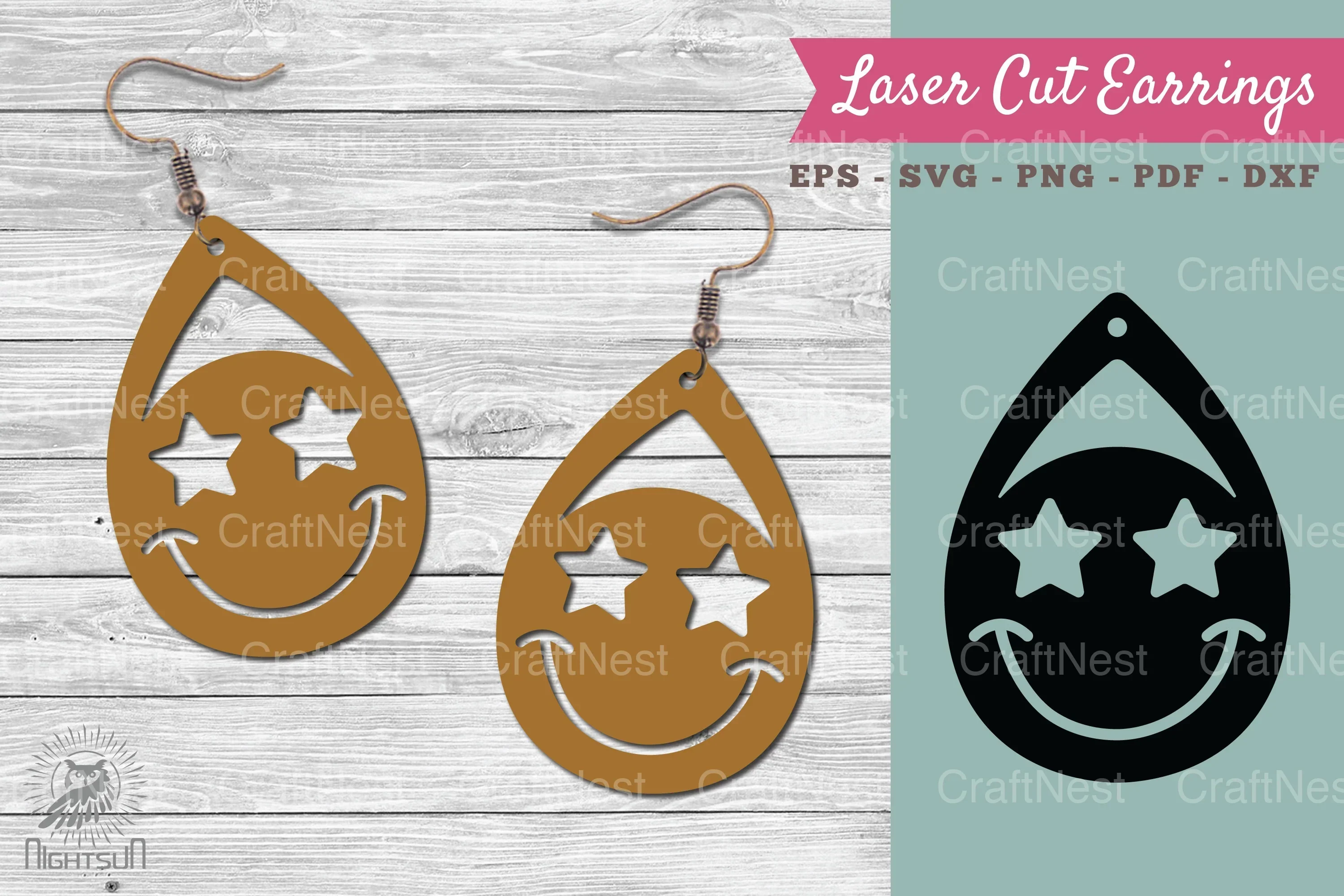 Smile Face Laser Cut Earrings SVG Bundle