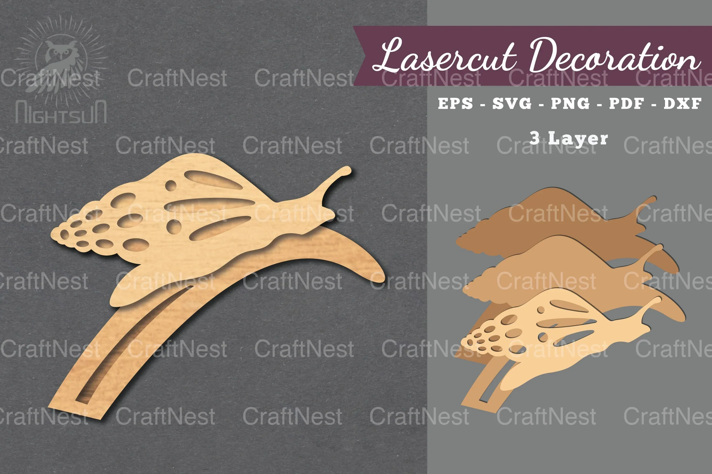 Snail on a Leaf Laser Cut Decoration Clipart Bundle