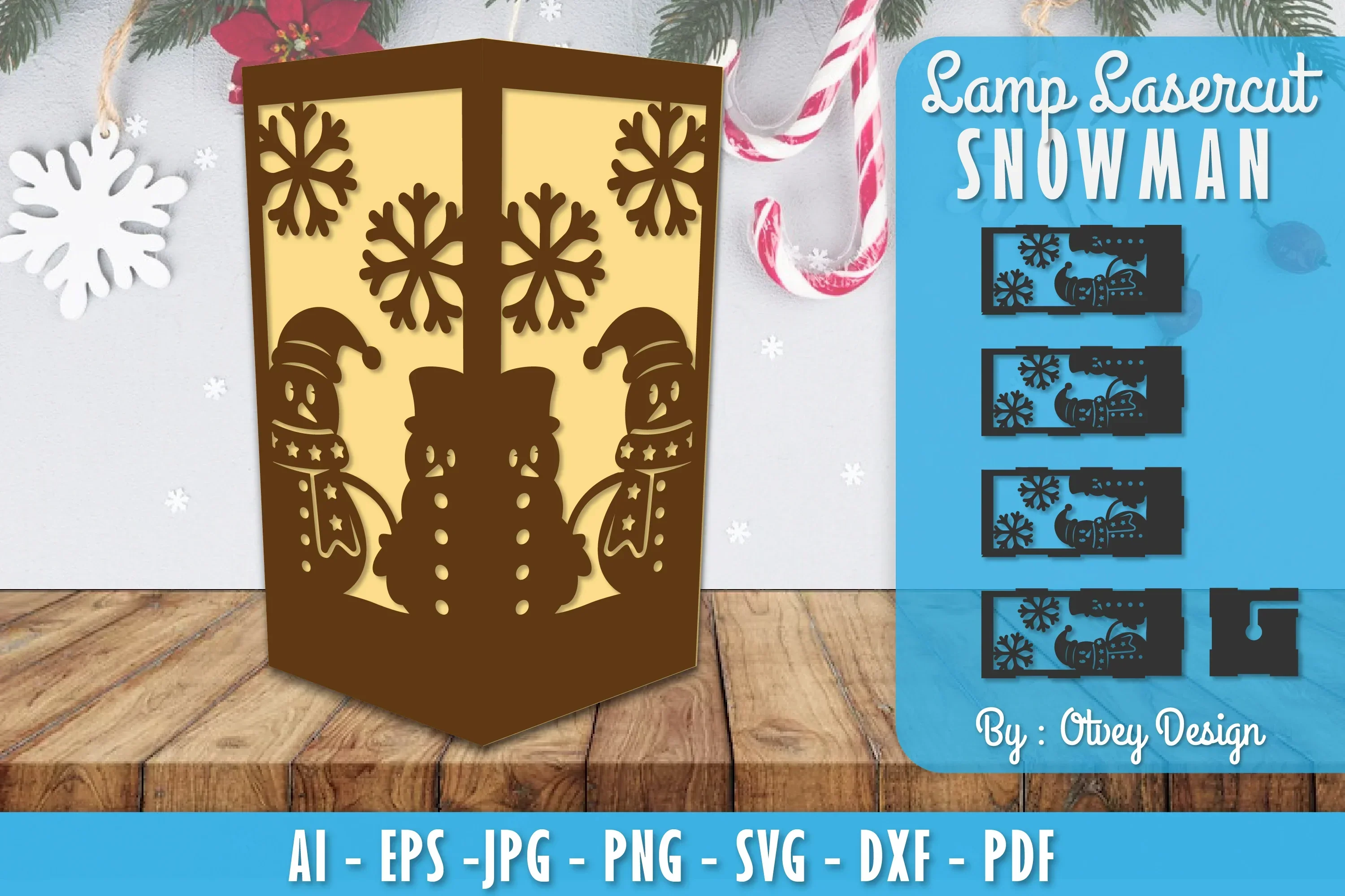 Snowman Lamp Lasercut SVG Bundle