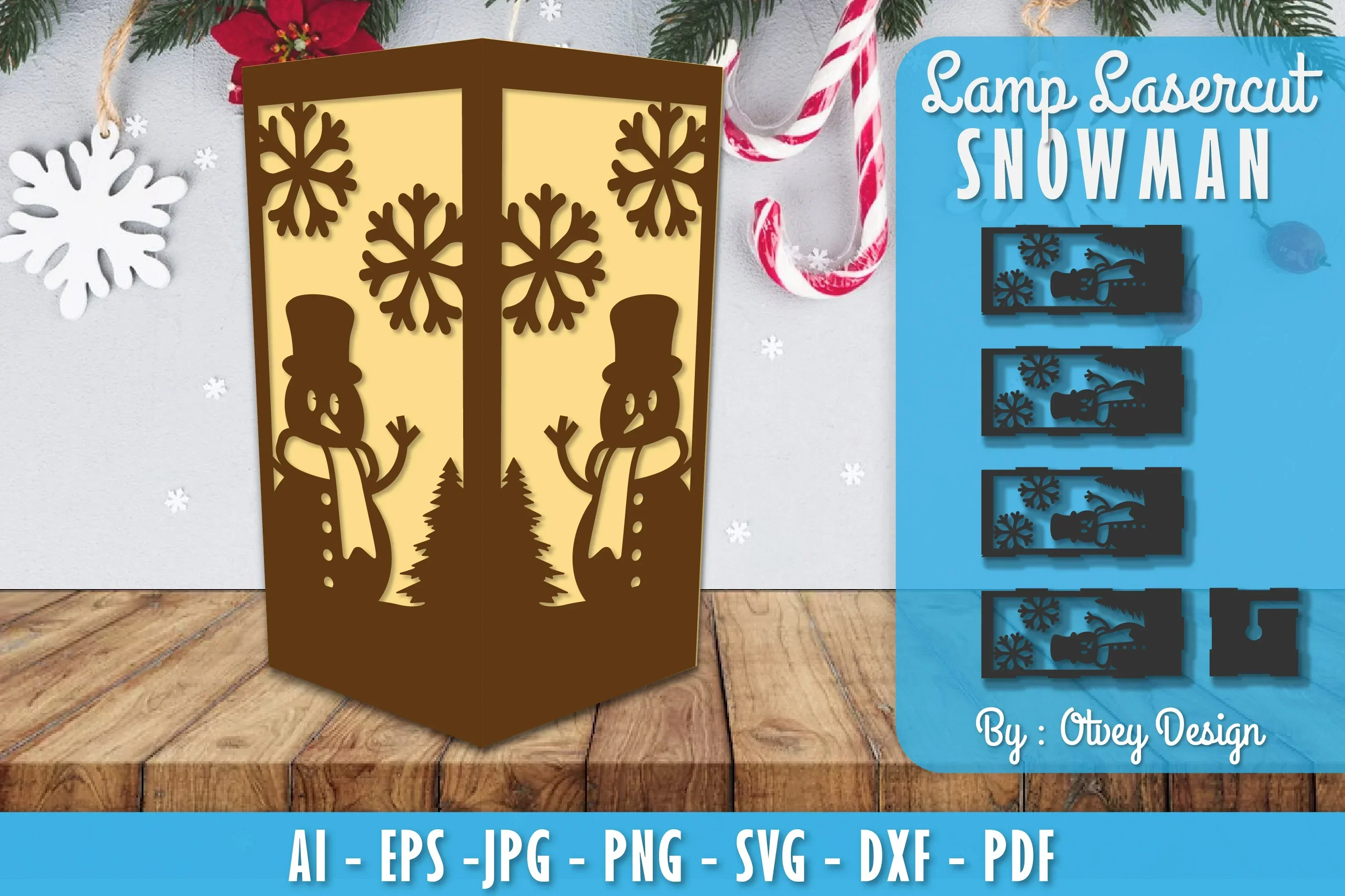 Snowman Lamp Lasercut SVG Bundle
