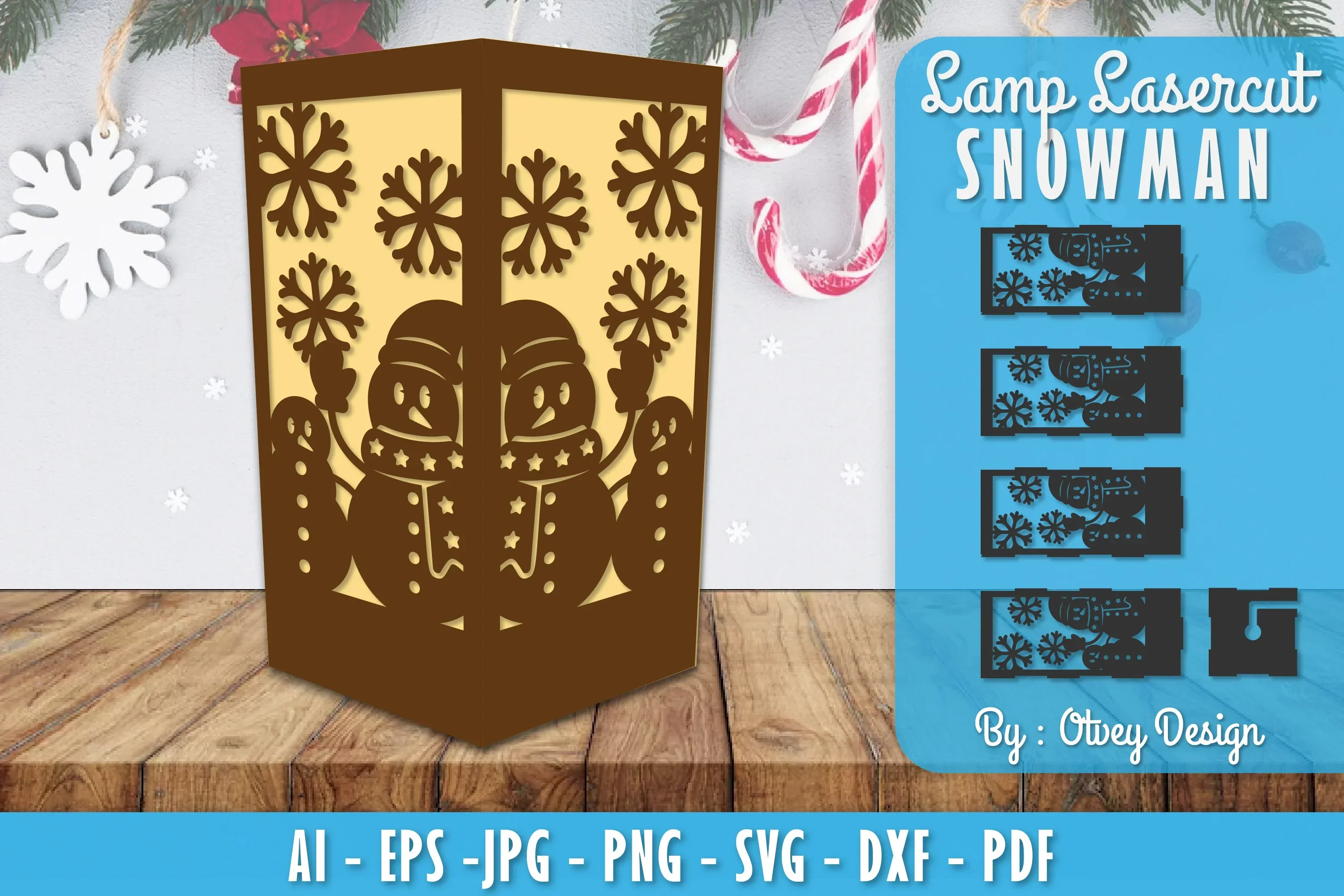 Snowman Lamp Lasercut SVG Bundle