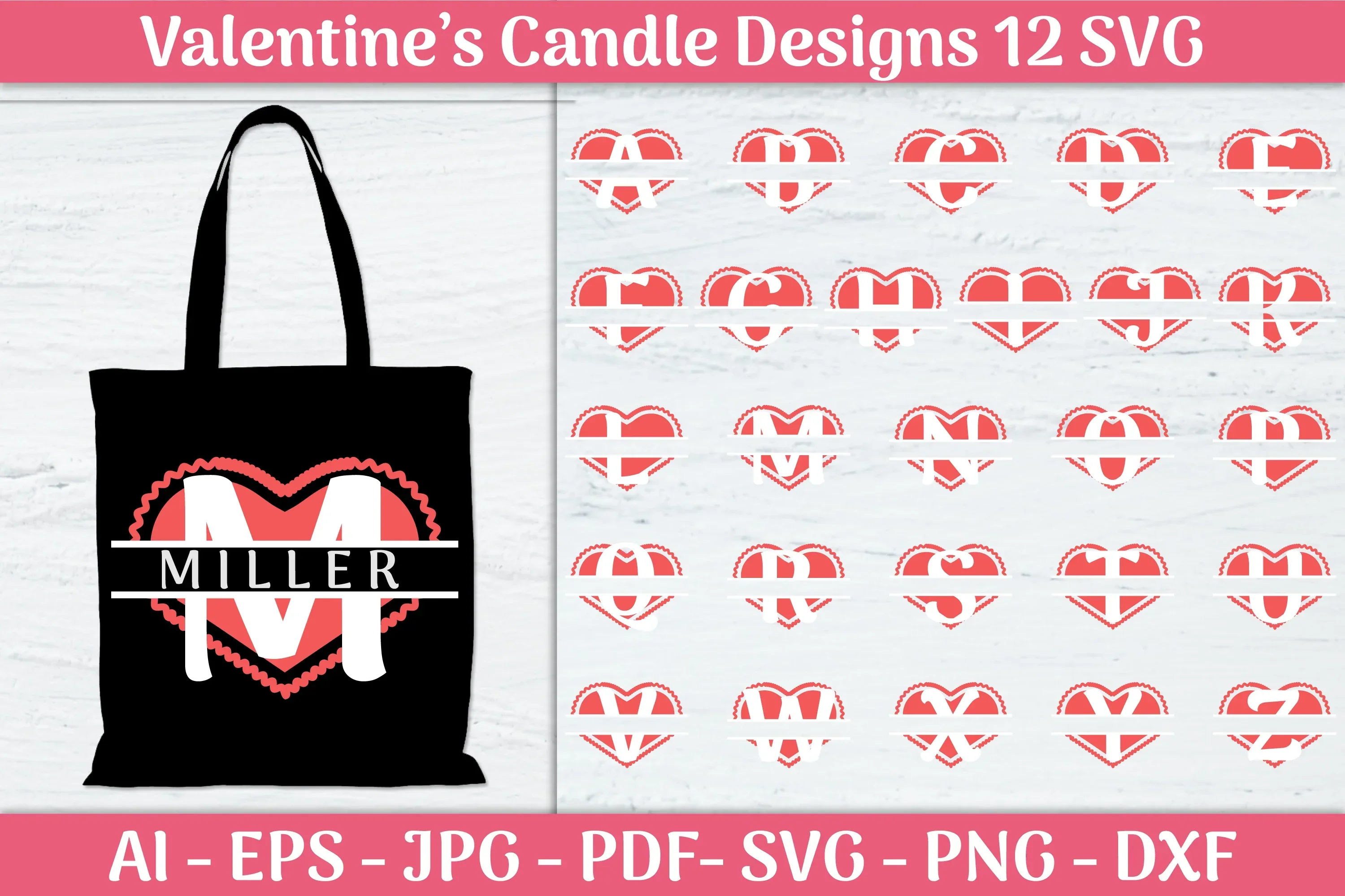 Split Alphabet Love Valentine Letter SVG Bundle