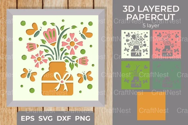 Spring Design 3D Shadow Box - Papercut Clipart Bundle