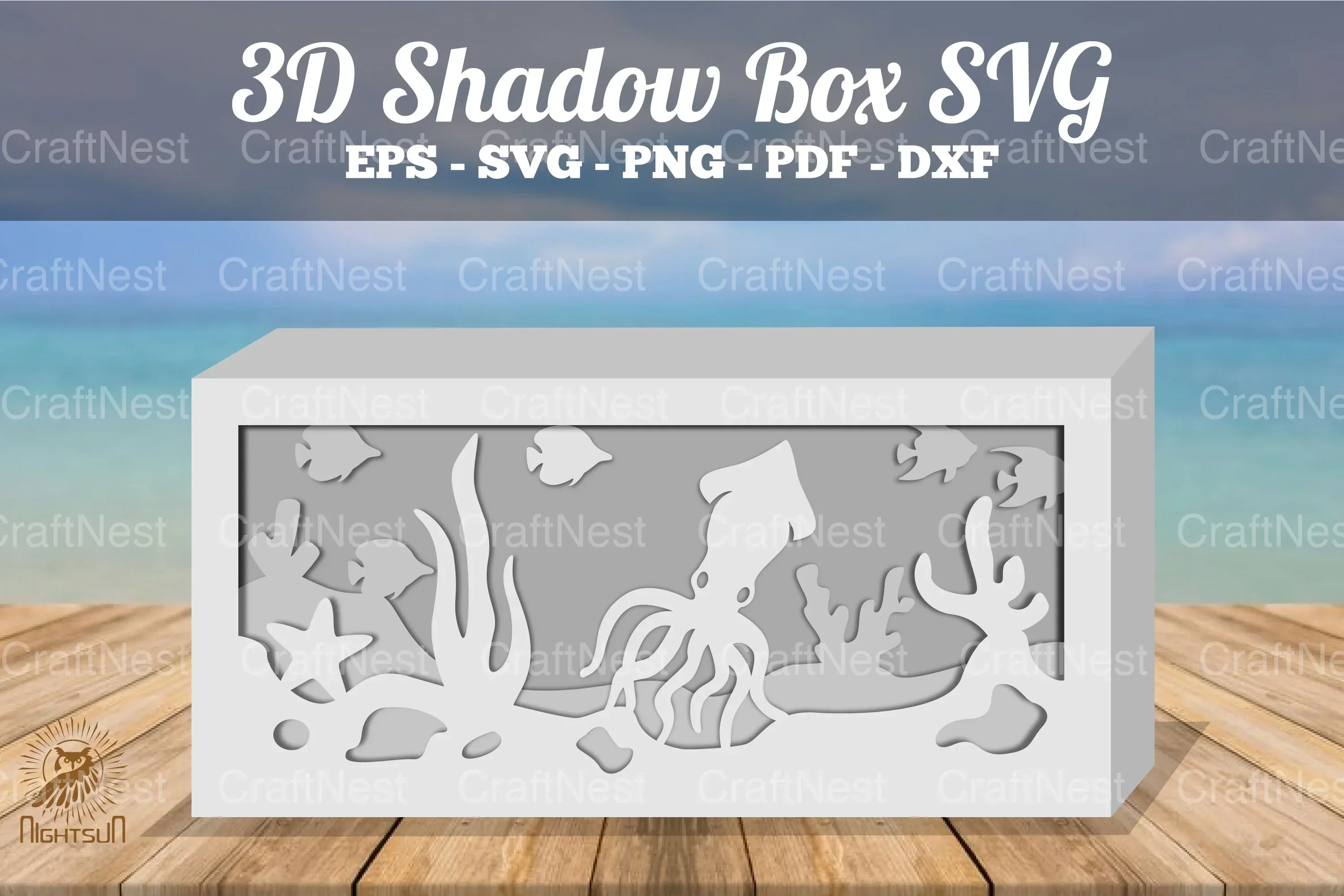 Squid Underwater Scene Shadow Box SVG Bundle - Image 2