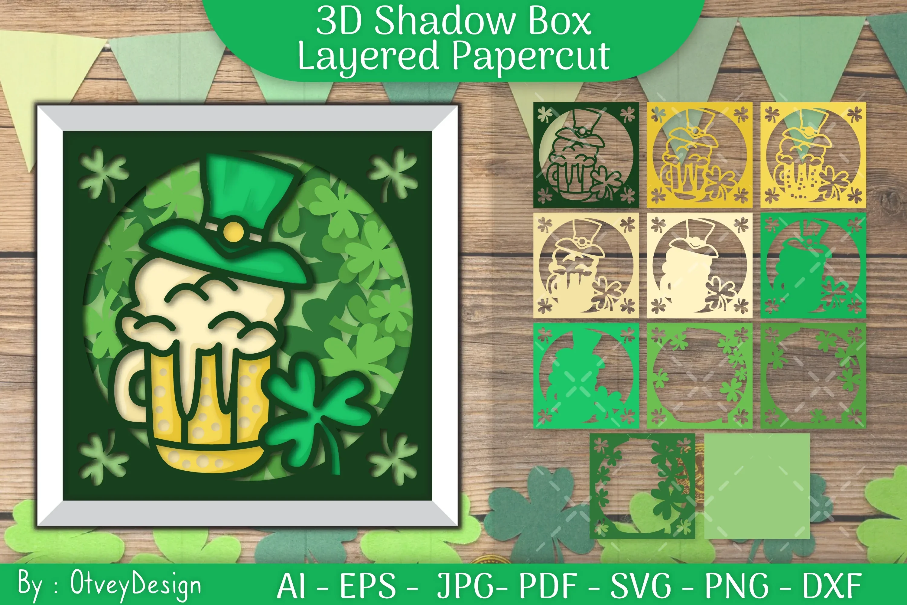 St. Patrick's Day 3D Shadow Box Papercut SVG Bundle