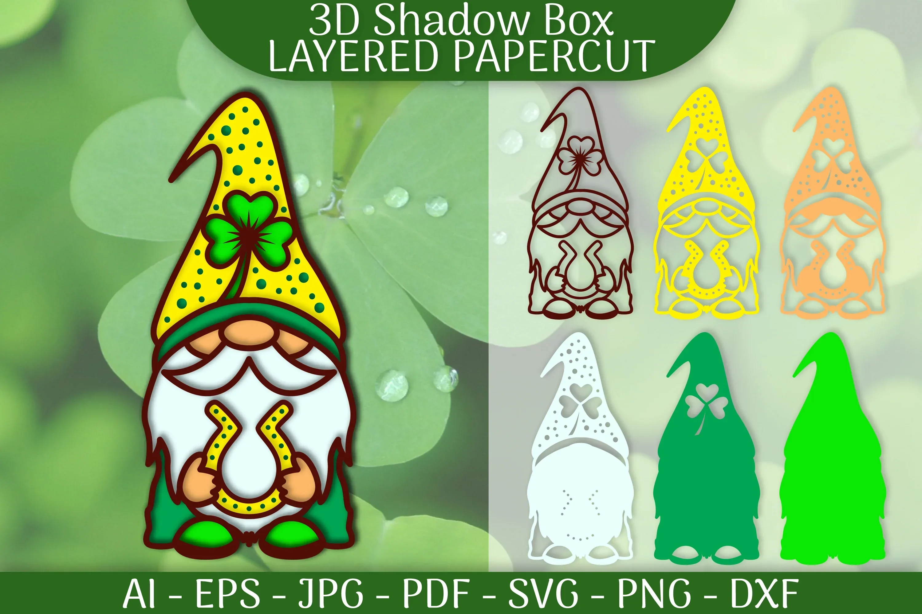 St Patrick's Day Gnome Layered Papercut SVG Bundle