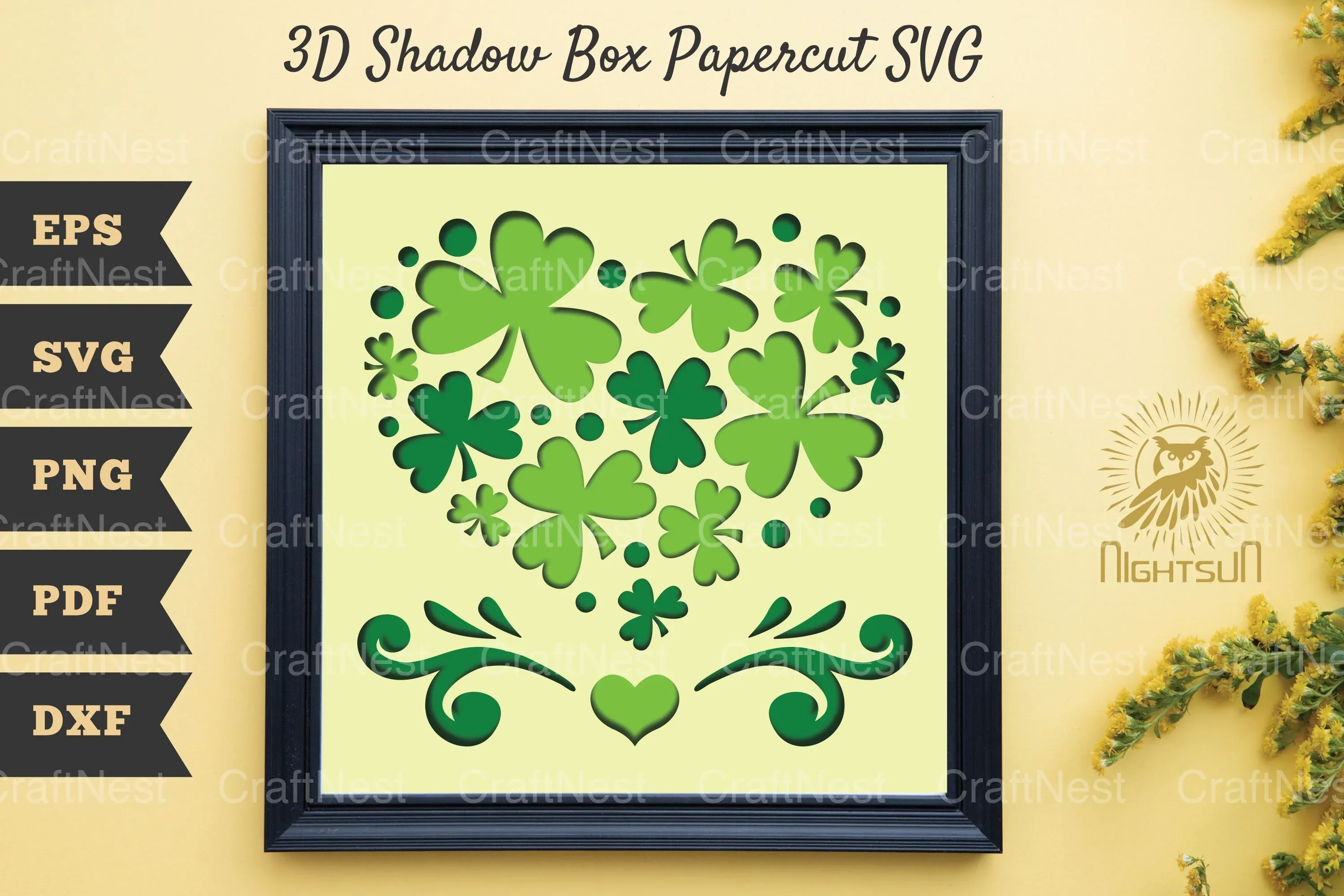St Patrick's Day Shamrock Heart Pattern 3D Shadow Box Clipart Bundle - Image 2