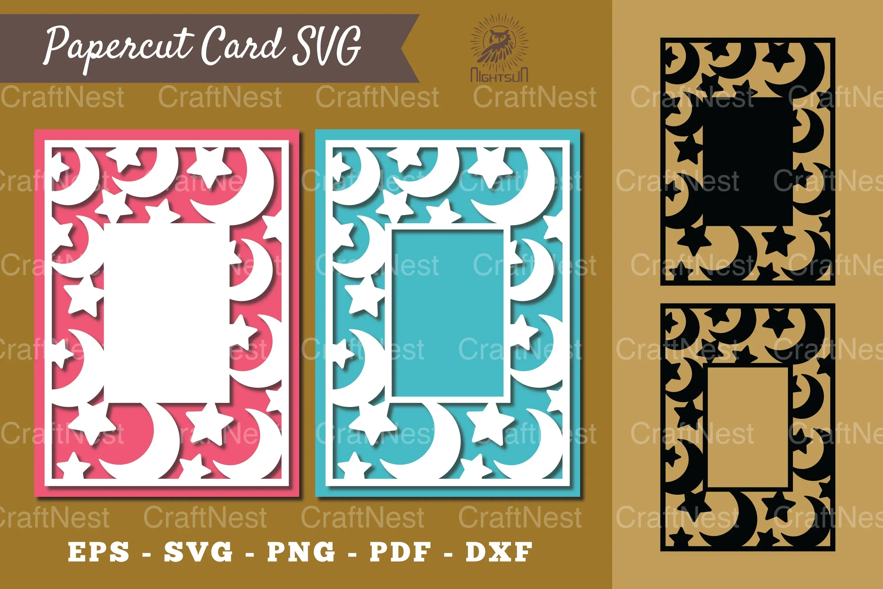 Star and Moon Papercut Card SVG Bundle