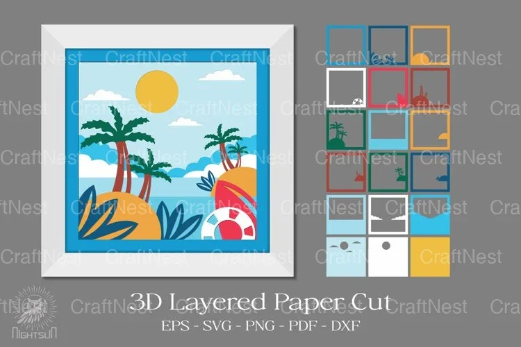 Summer Beach Layered Paper Cut Clipart Bundle