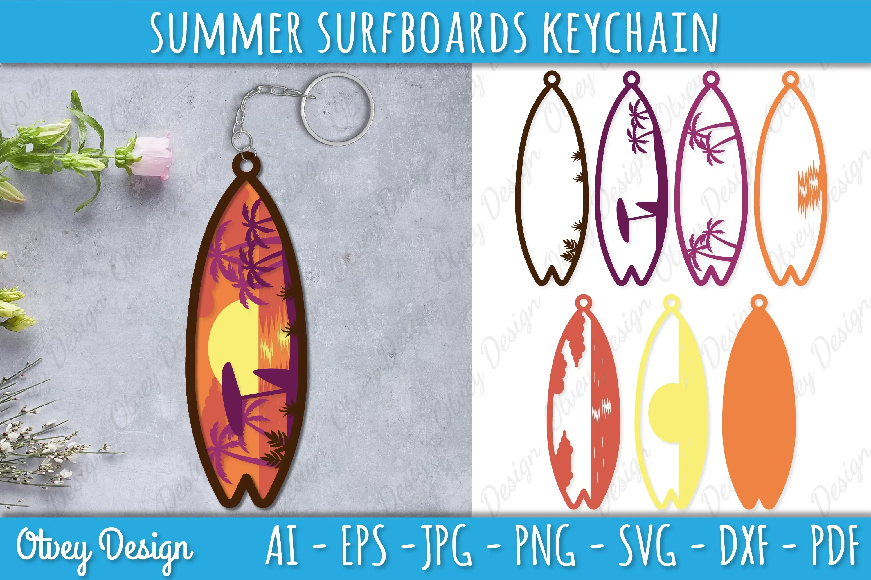 Summer Surfboards Keychain SVG Bundle