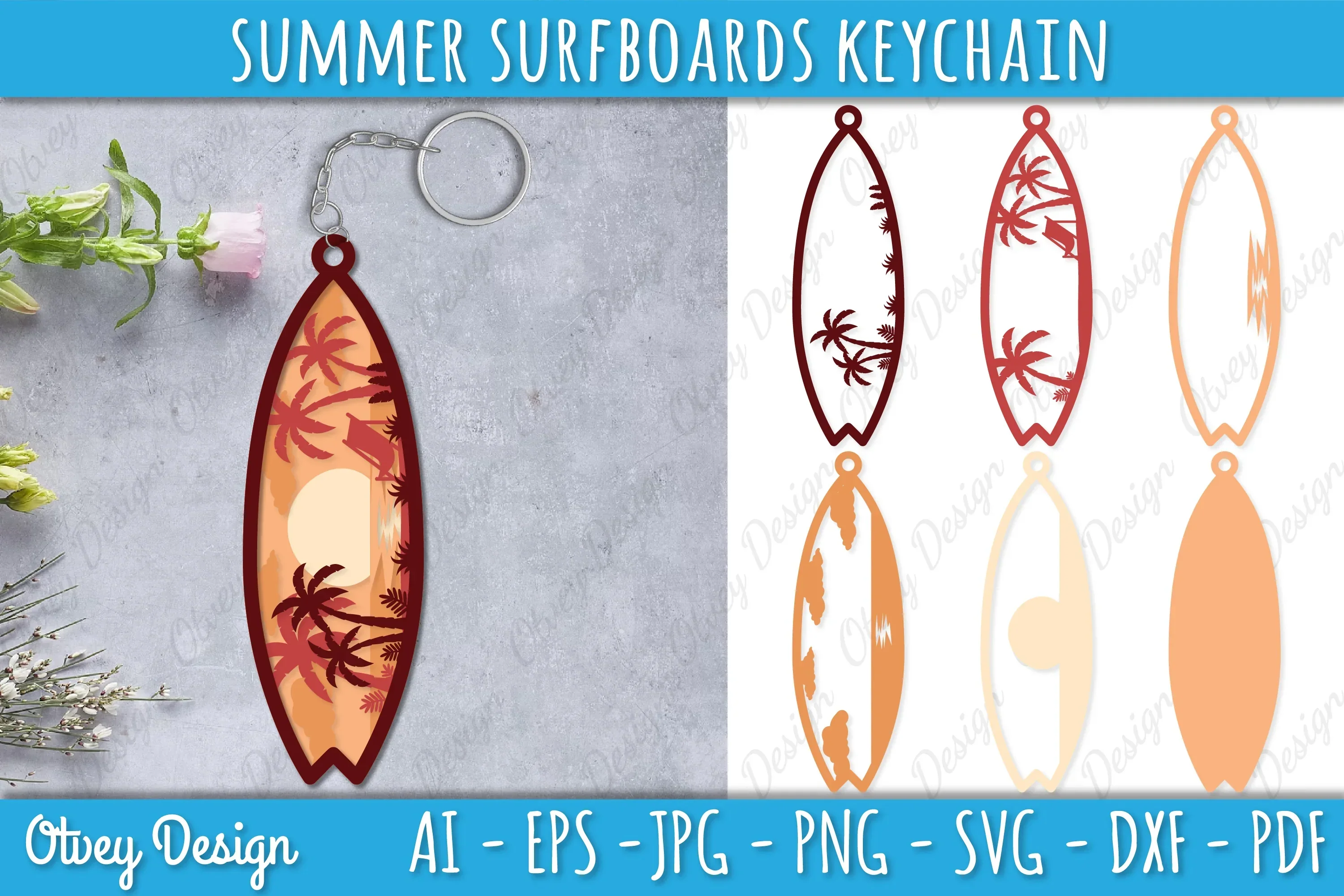 Summer Surfboards Keychain SVG Bundle