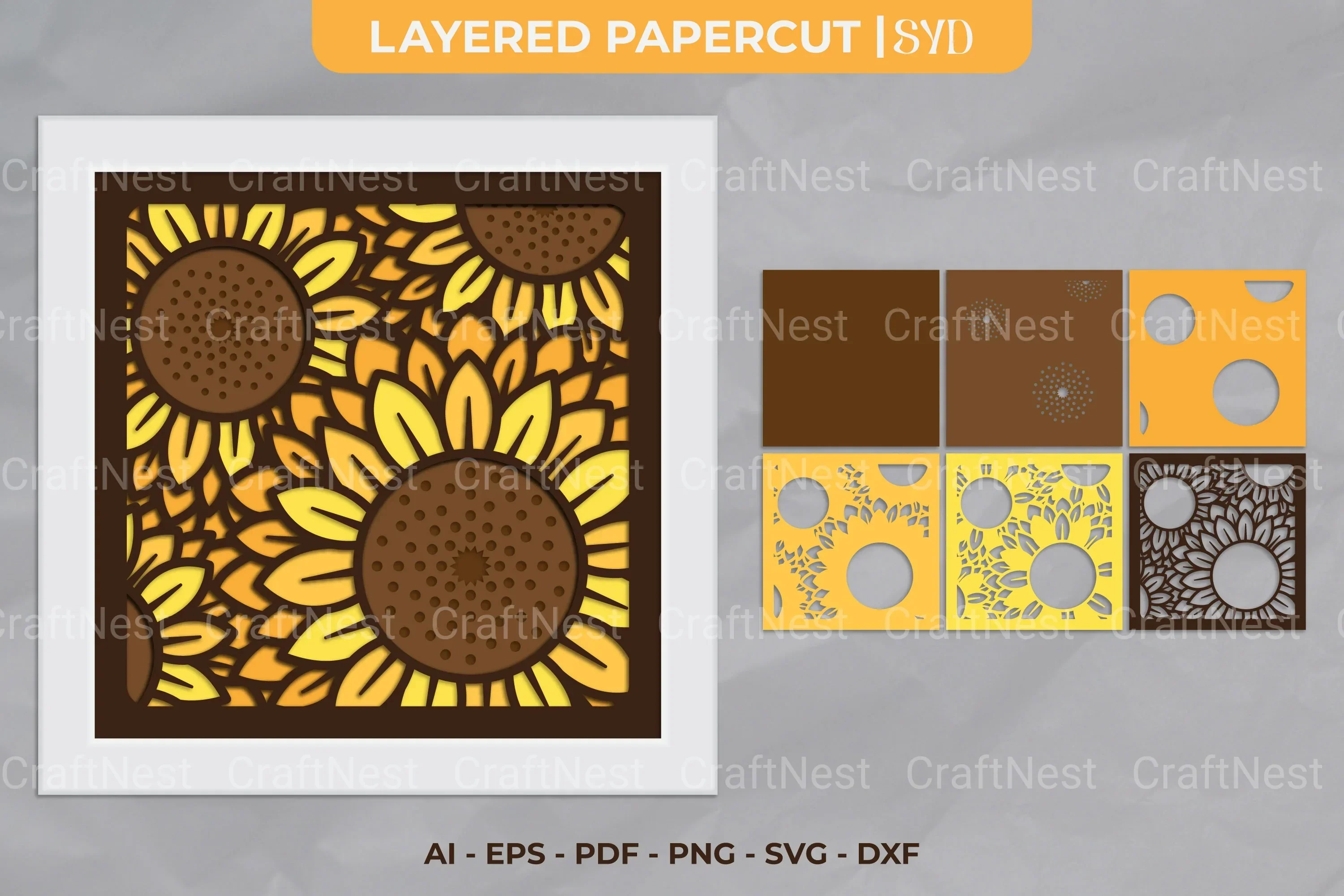 Sunflower 3D Layered Papercut SVG Bundle