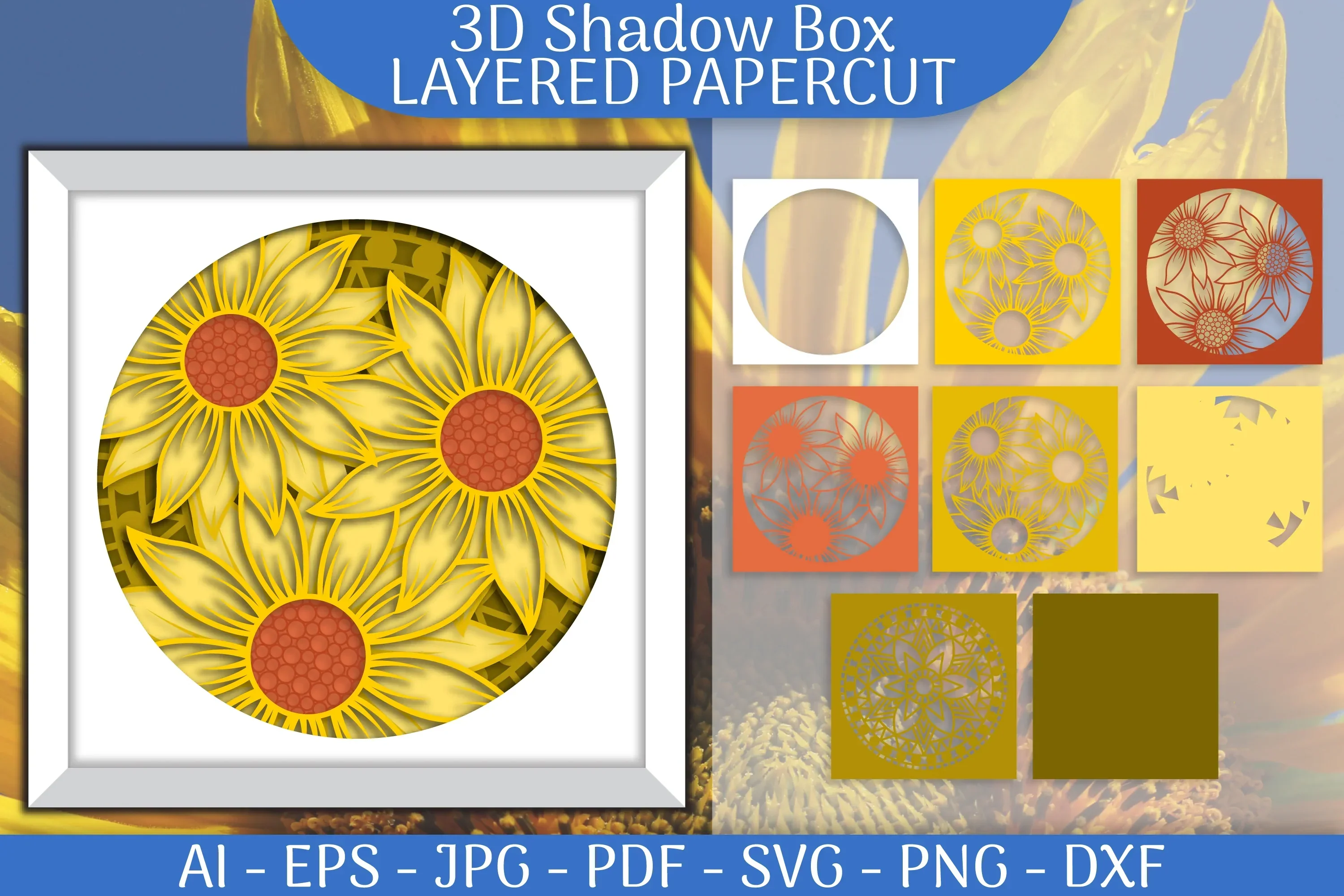 Sunflower 3D Shadowbox Layered Papercut SVG Bundle