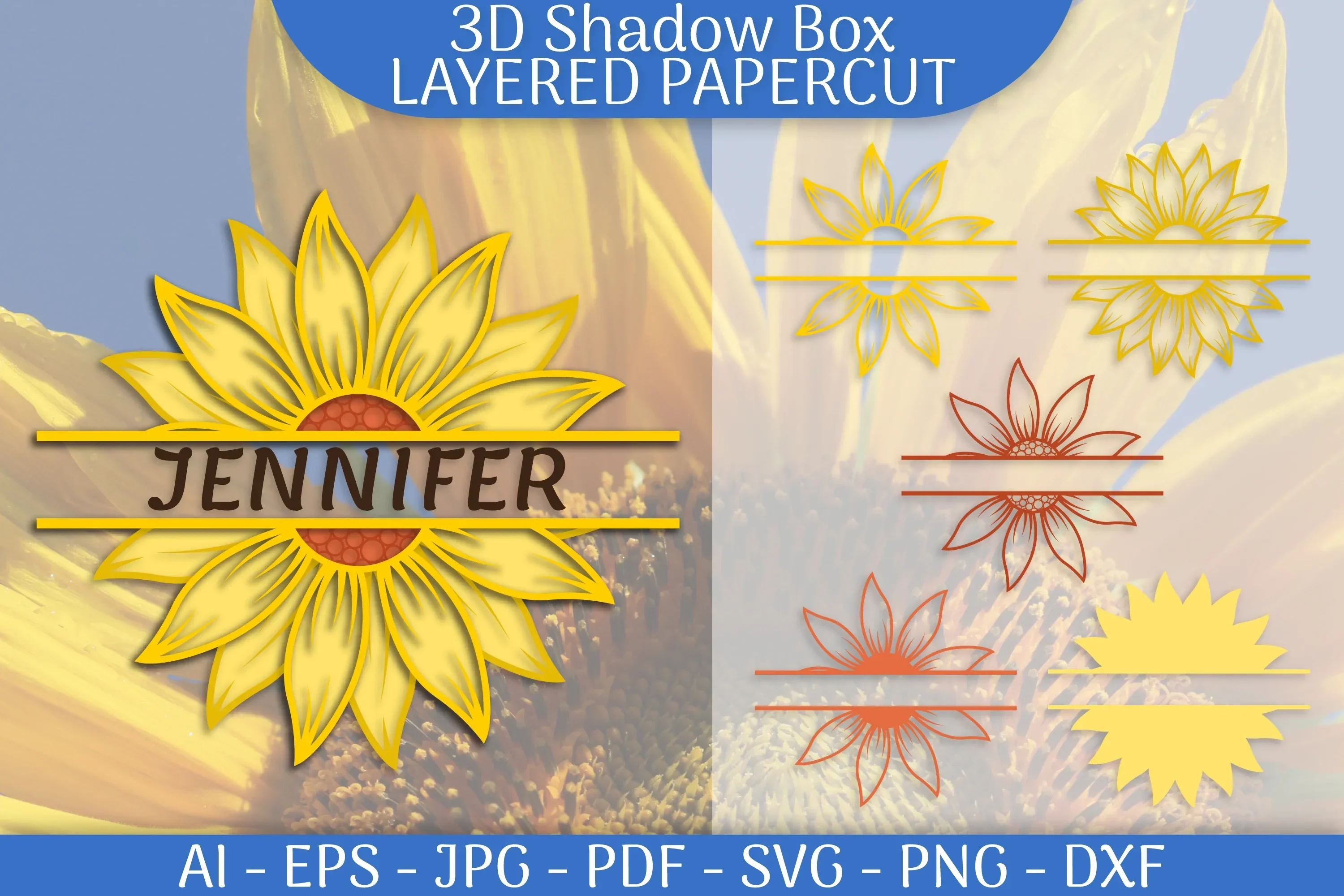 Sunflower 3D Shadowbox Layered Papercut SVG Bundle