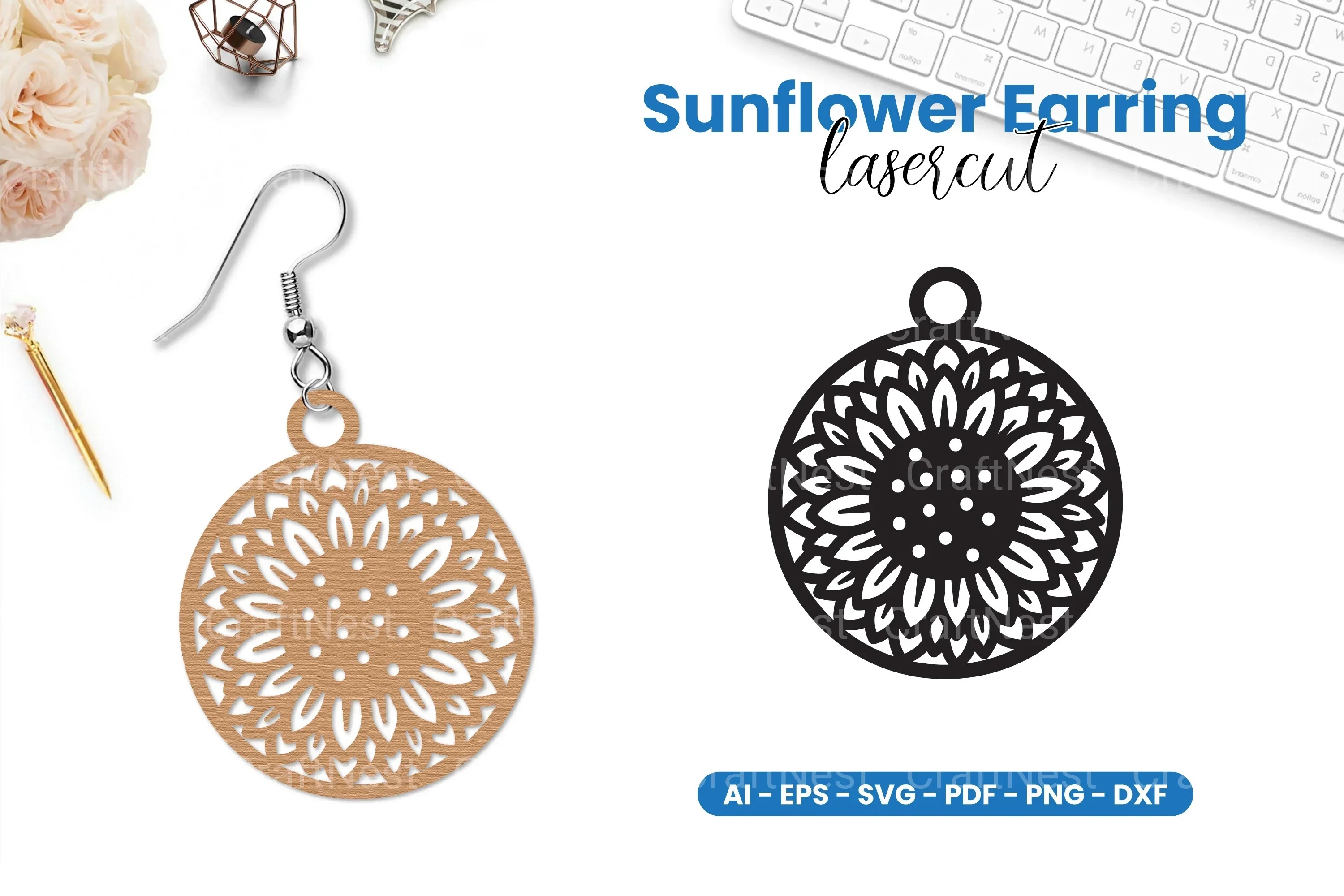 Sunflower Earring Lasercut SVG Bundle