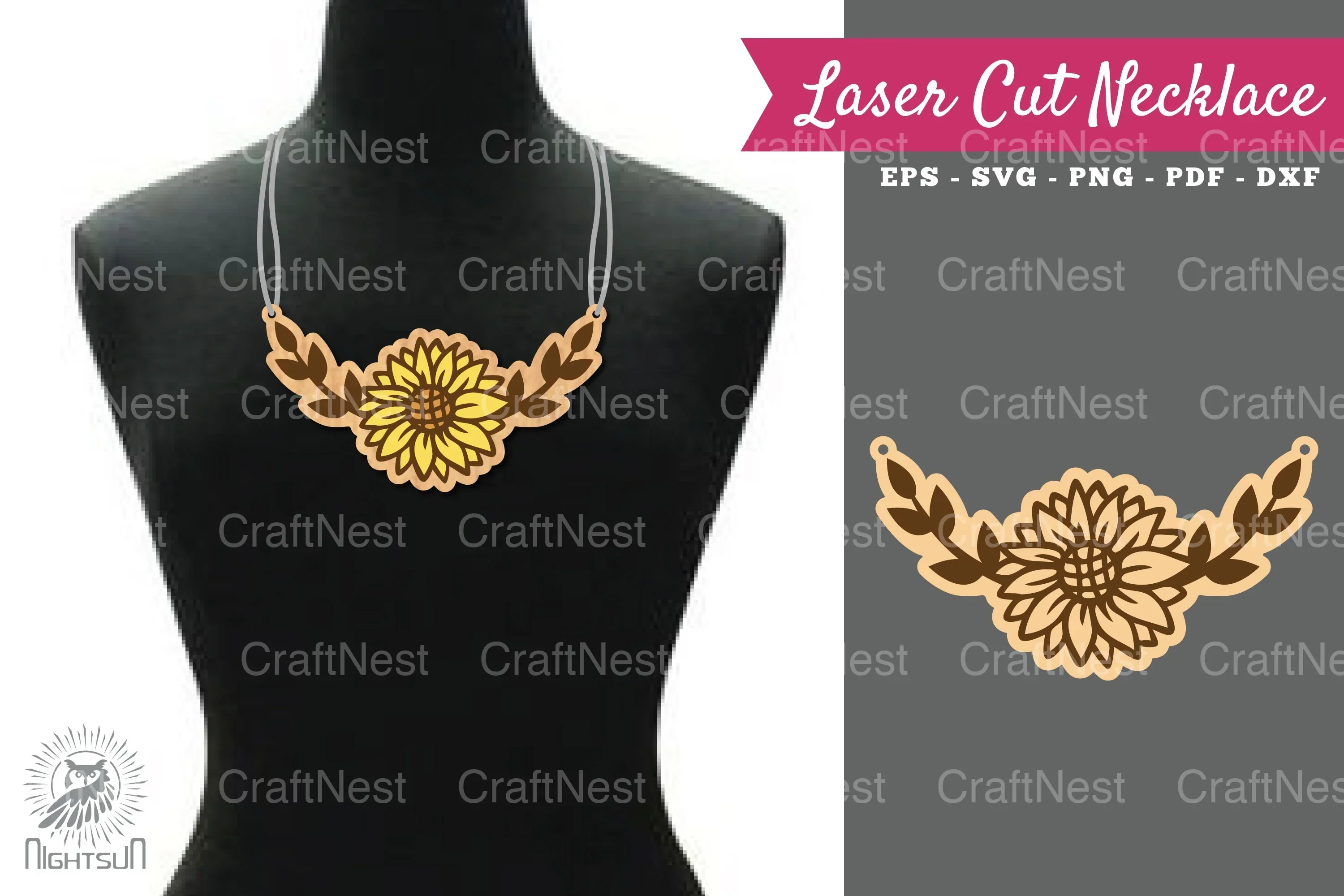 Sunflower Laser Cut Necklace Design SVG Bundle