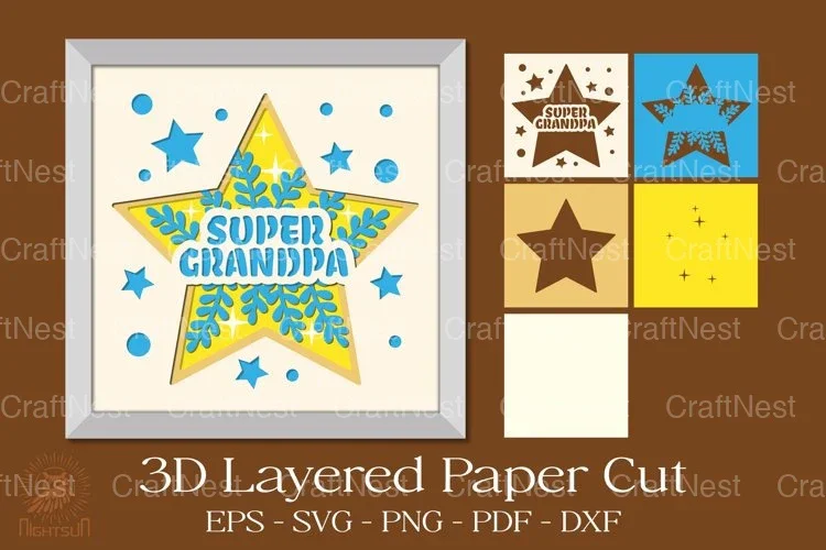 Super Grandpa 3D Layered Papercut Clipart Bundle