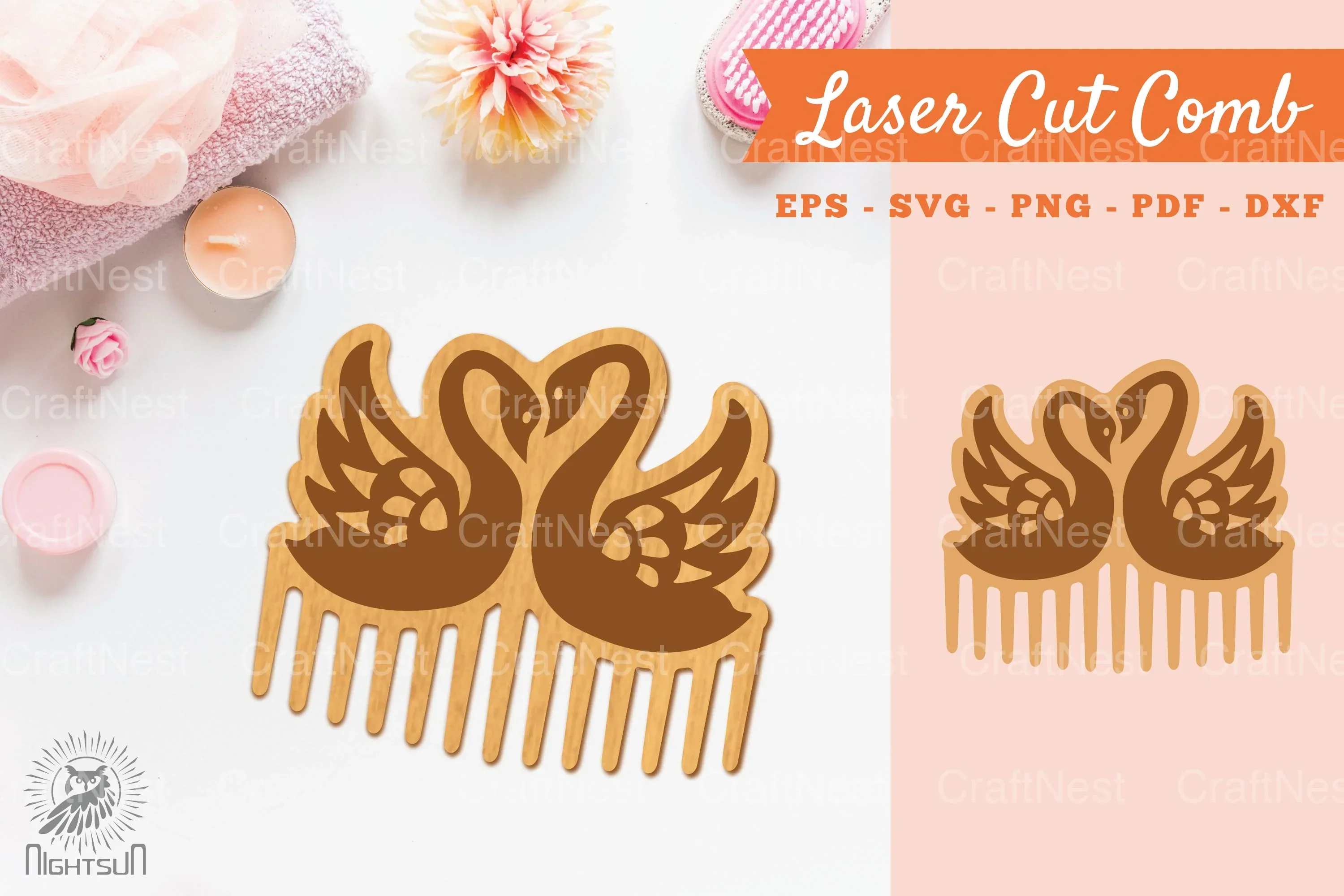 Swan Couple Laser Cut Comb Design Clipart