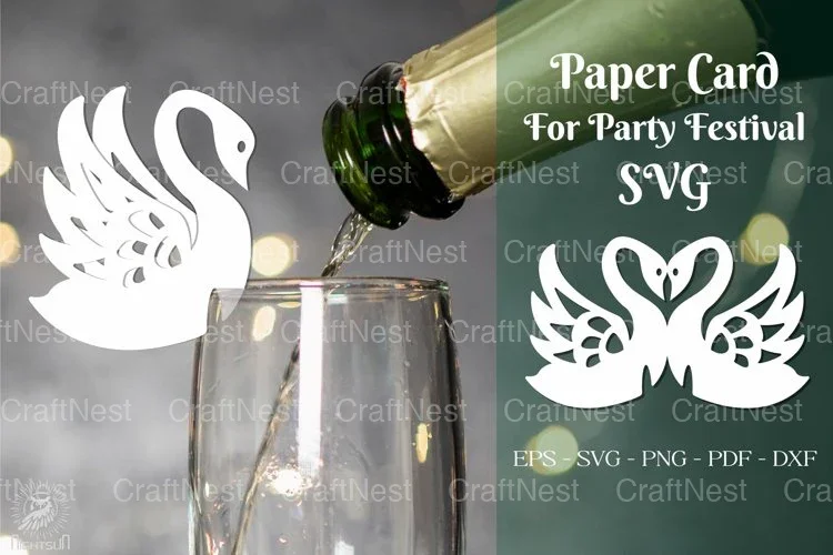 Swan Party Festival Cup Glass Decoration Clipart Bundle