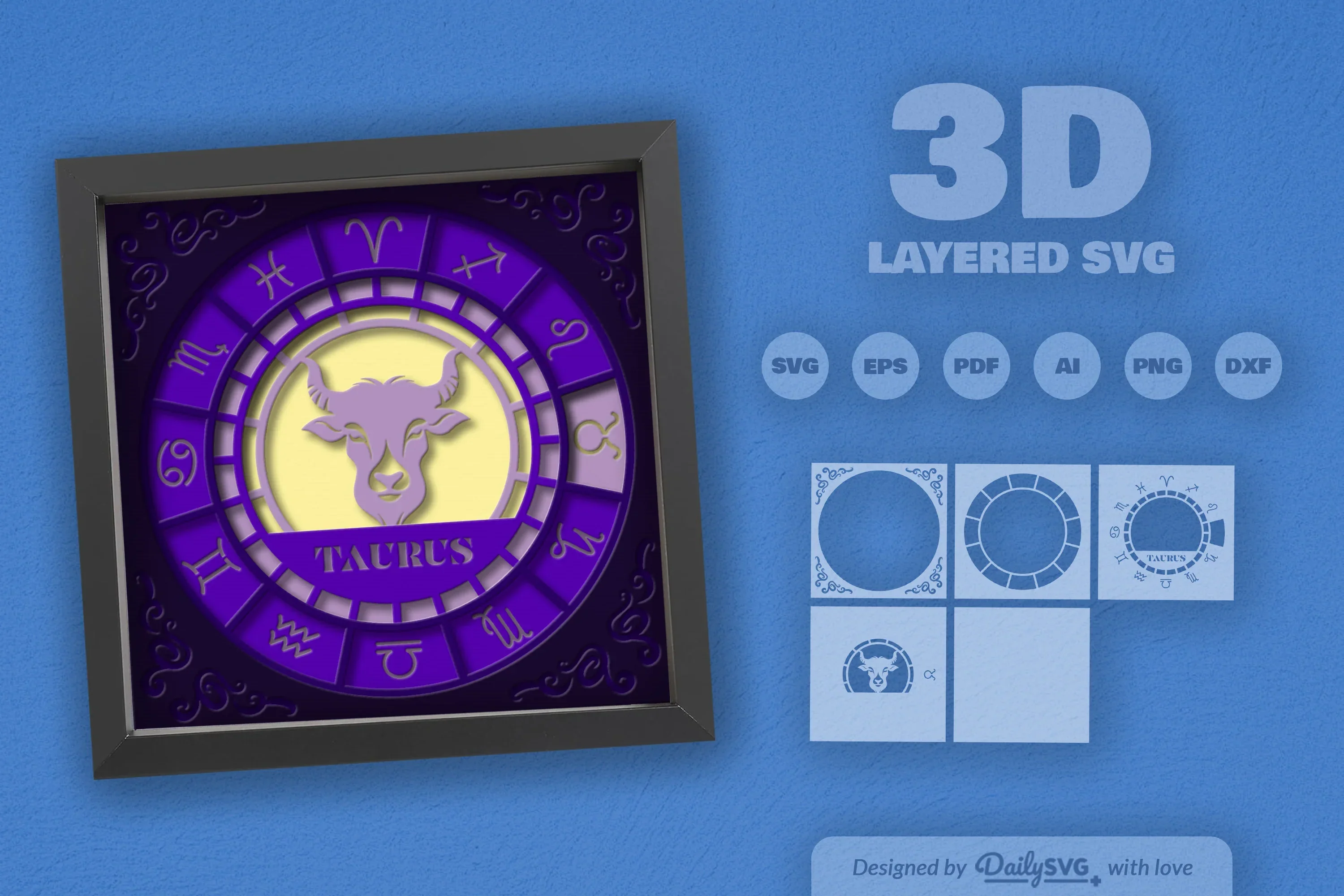 Taurus Zodiac 3D Shadow Box Papercut SVG Bundle - Image 2