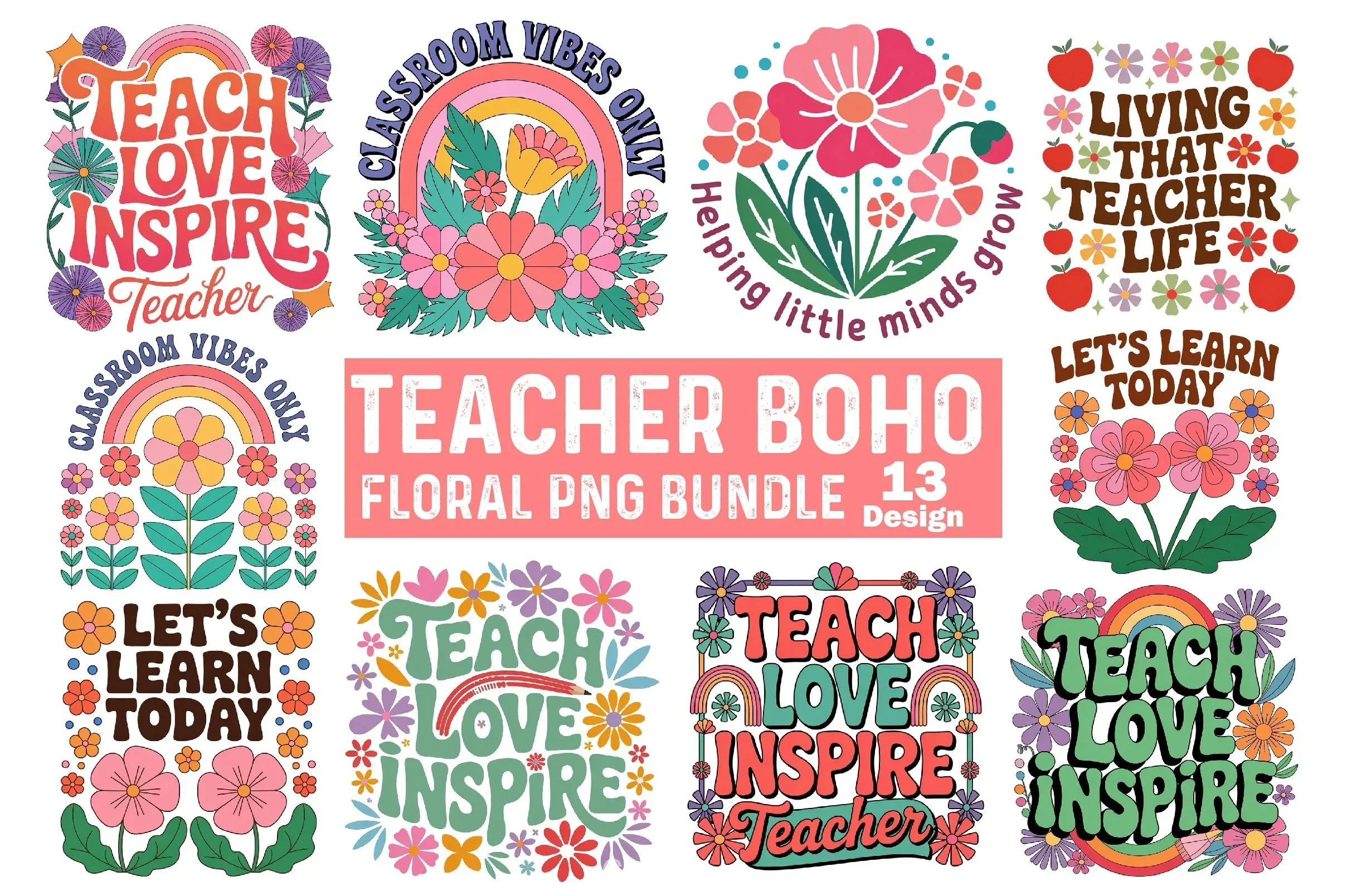 Teacher Boho Floral SVG Bundle