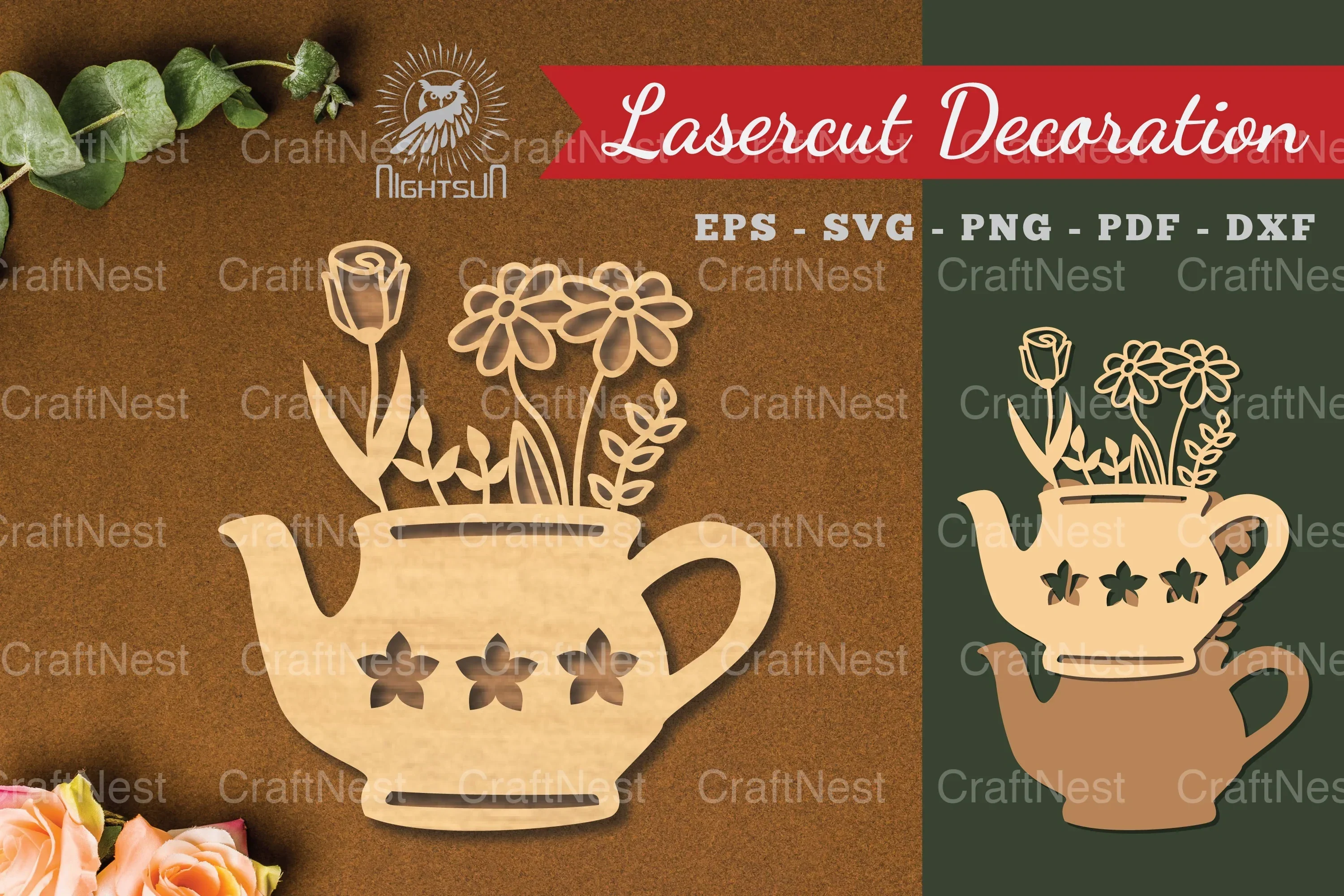 Teapot Flower Laser Cut Decoration Clipart Bundle