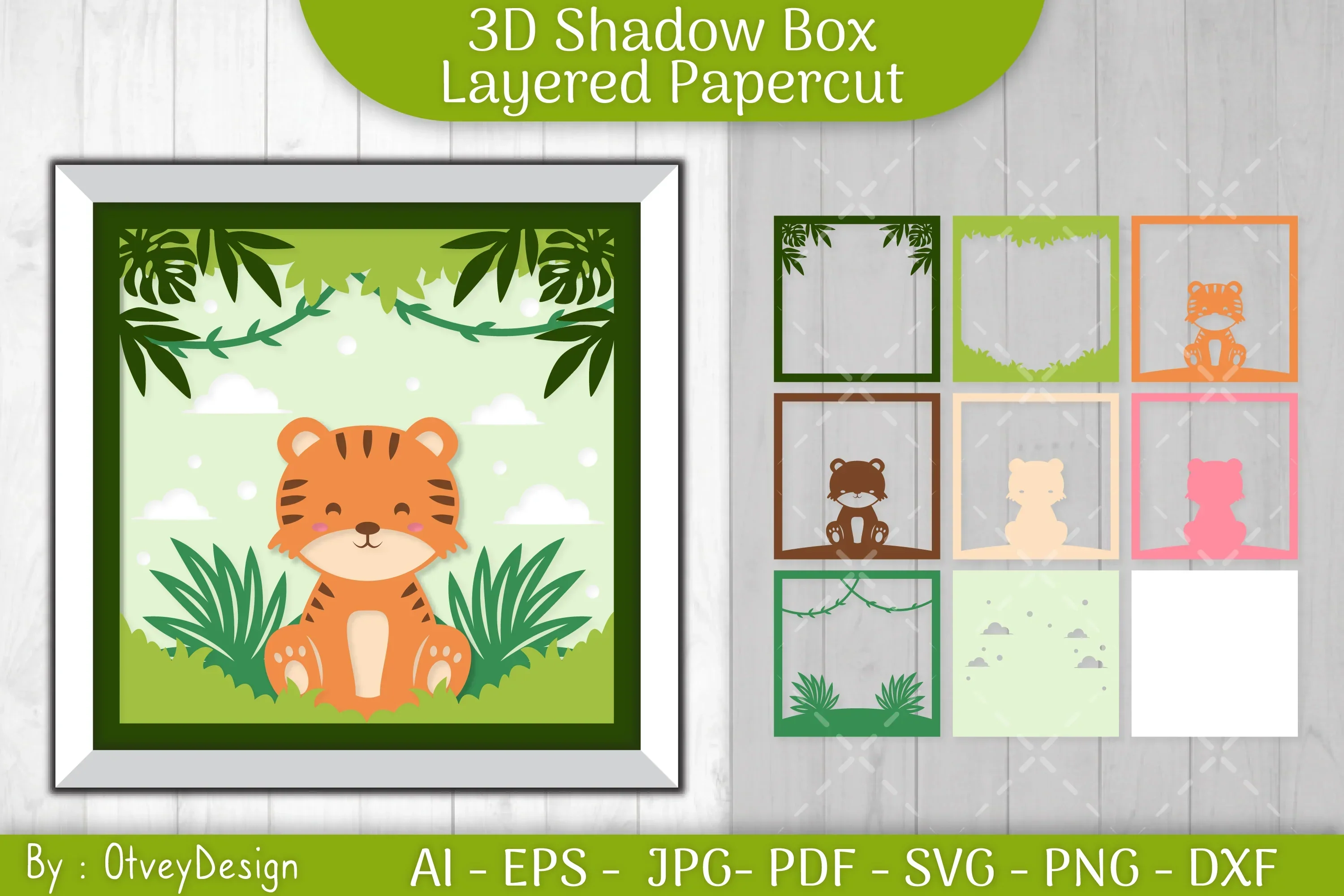 Tiger Animals Shadow Box Layered Papercut SVG Bundle - Image 2