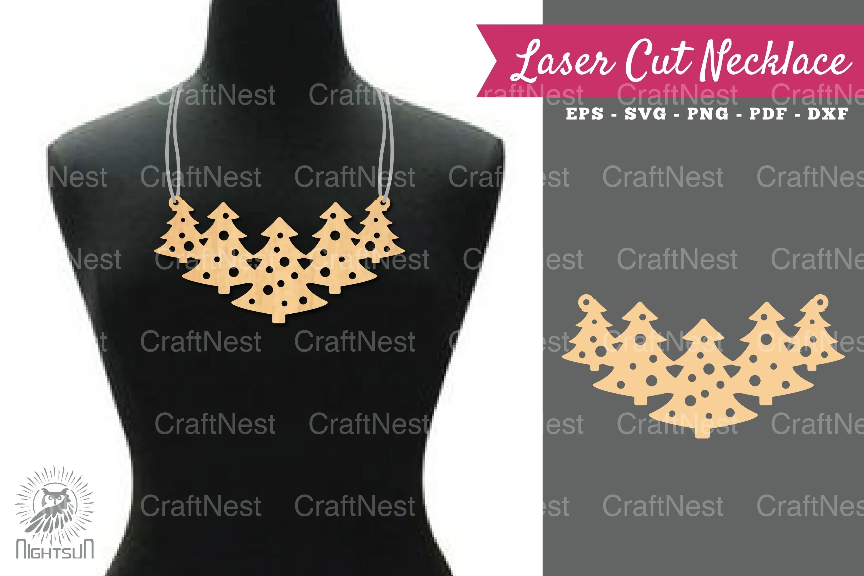 Tree Laser Cut Necklace Design Clipart Bundle
