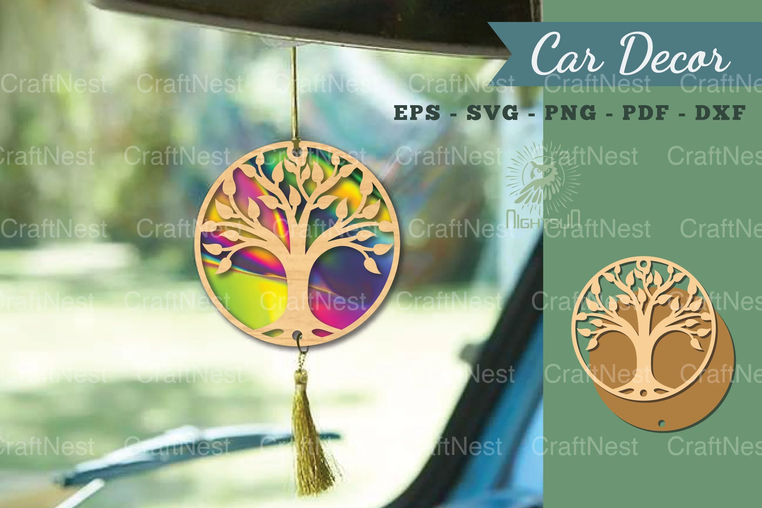 Tree Lasercut Car Decor Clipart Bundle