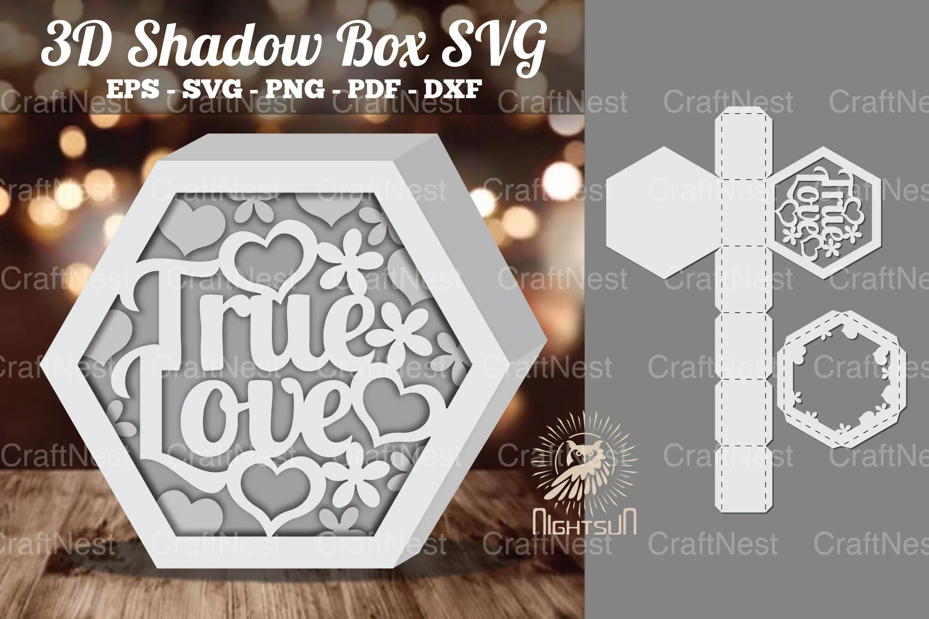 True Love Hexagon Shadow Box Clipart Bundle