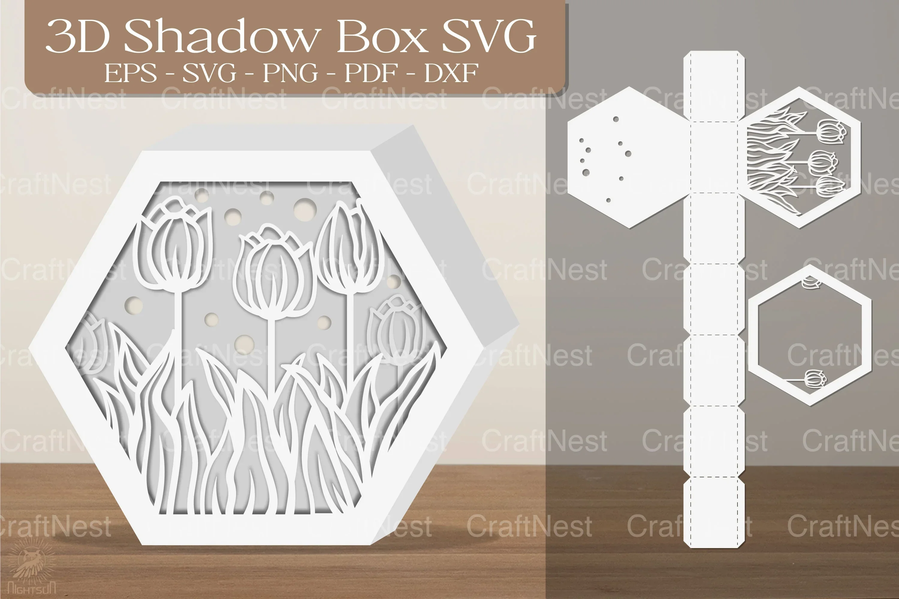 Tulip Flower 3D Shadow Box Clipart Bundle