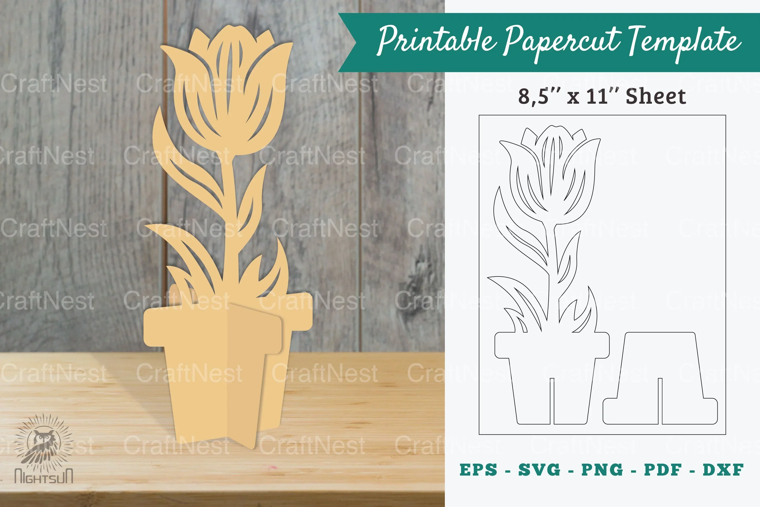 Tulip Flower Printable Cut Template Clipart Bundle
