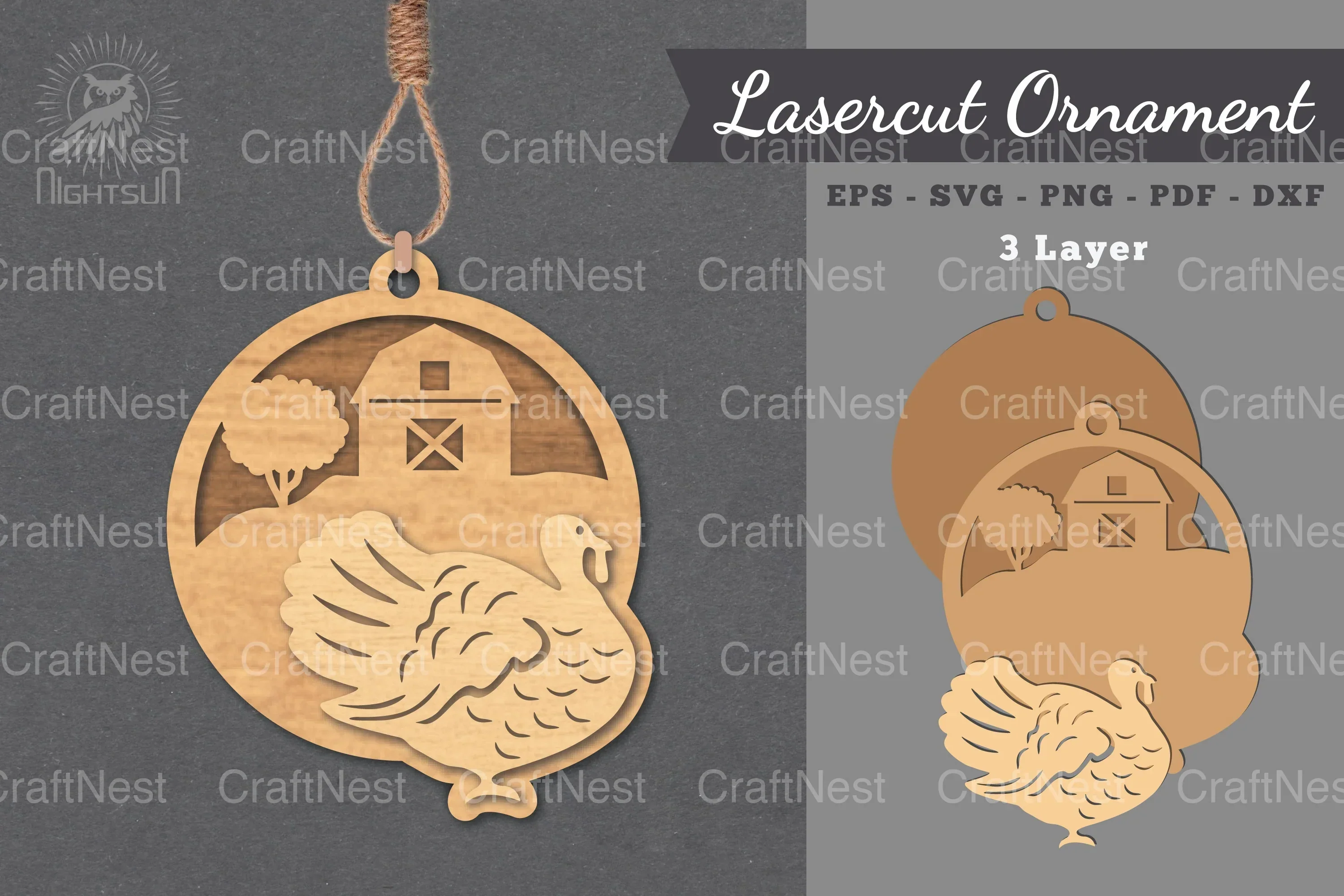 Turkeys On The Farm Laser Cut Ornament Clipart