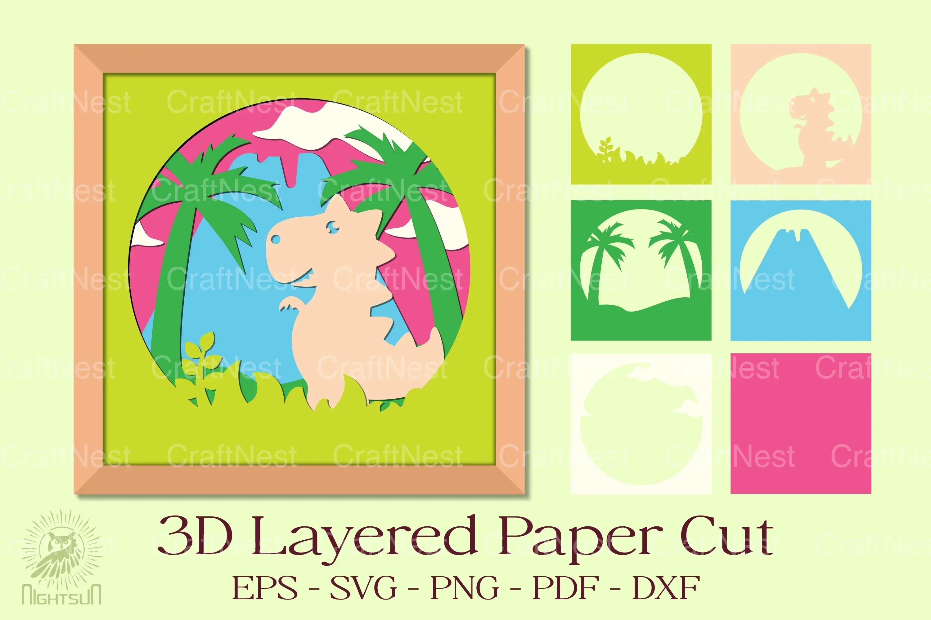 Tyrannosaurus 3D Layered Papercut Clipart Bundle - Image 3