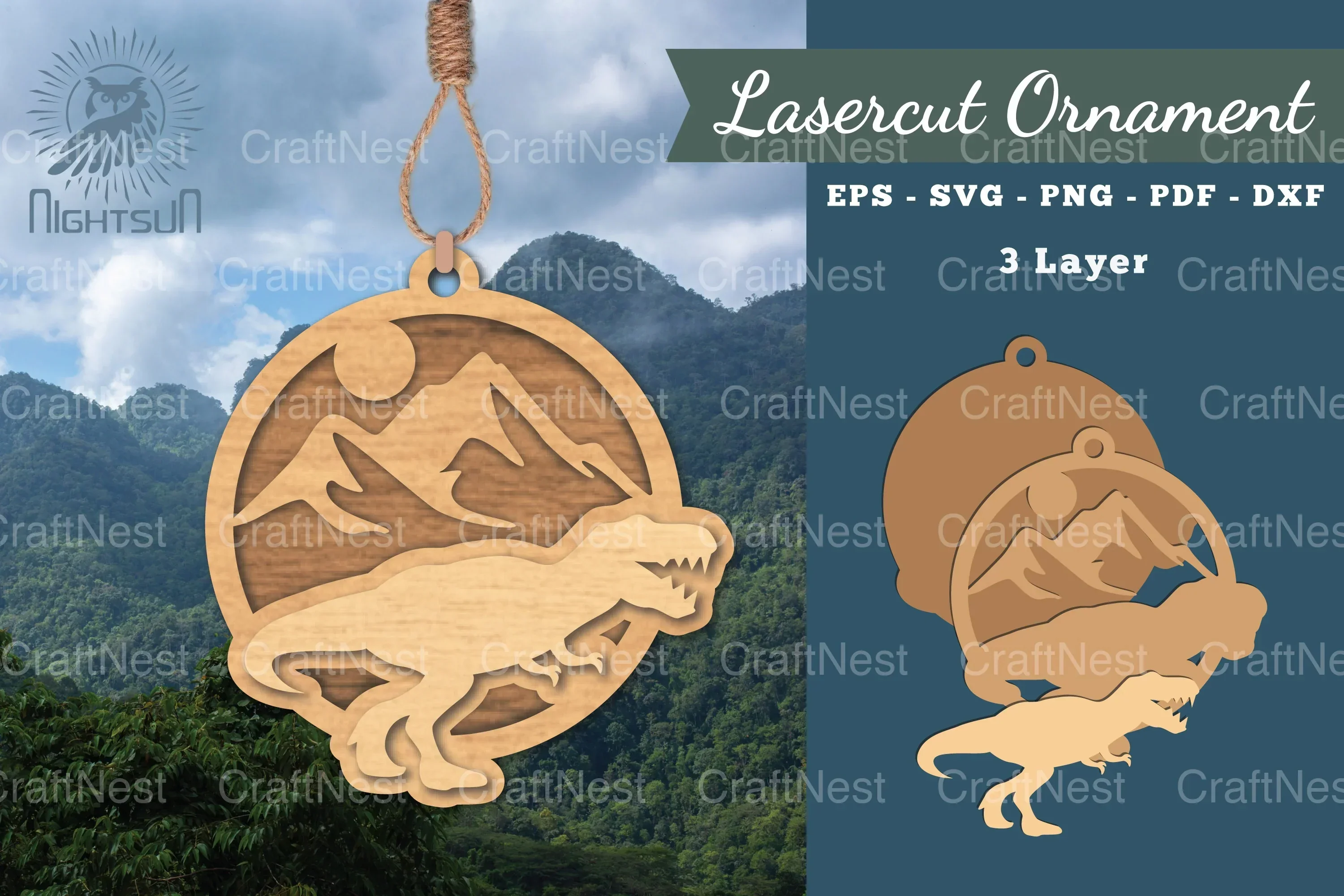 Tyrannosaurus Rex Laser Cut Ornament Clipart Bundle